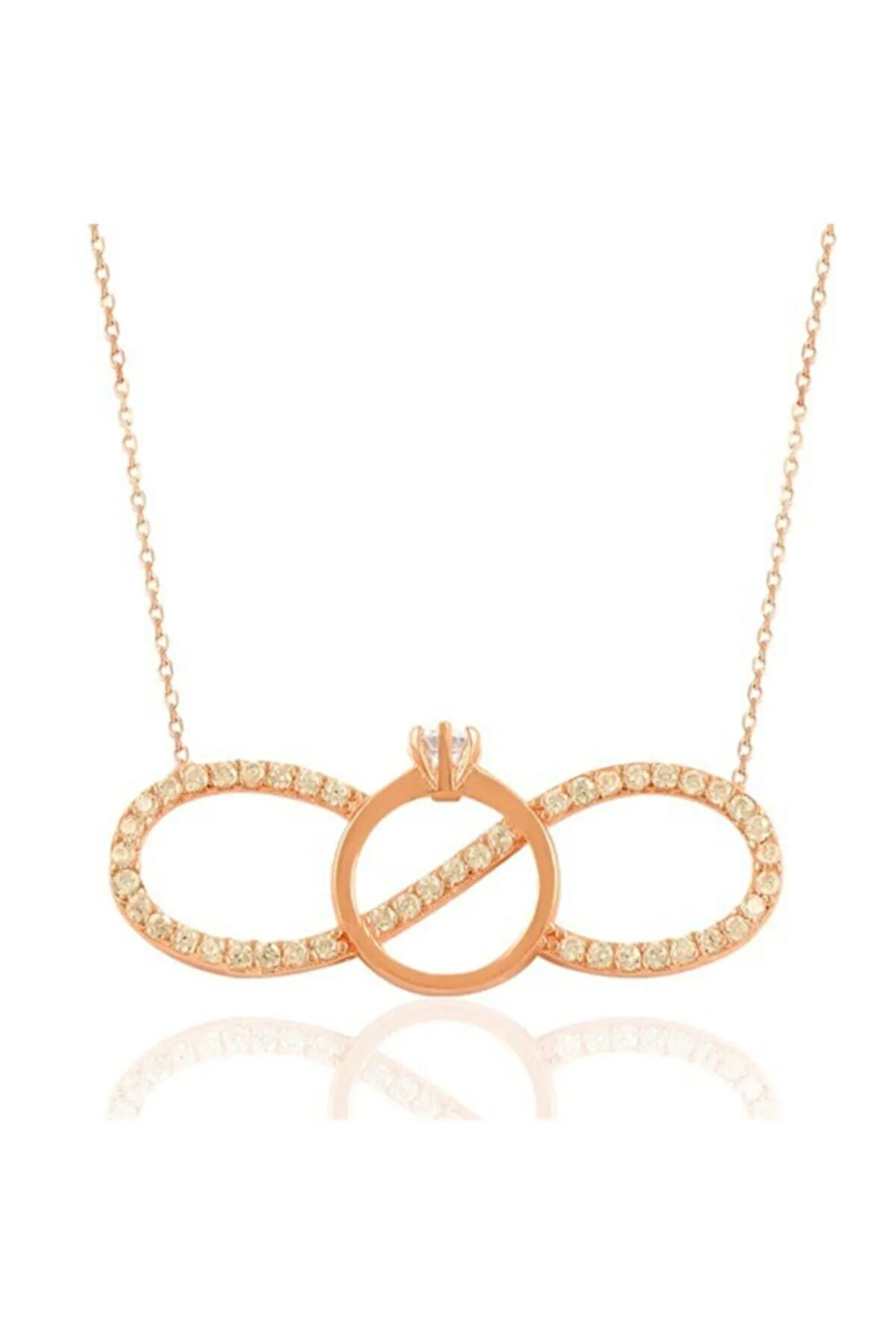 Sevgiliye Hediye Sonsuzluk Ve Tektaşlı Rose Kadın Gümüş Kolye