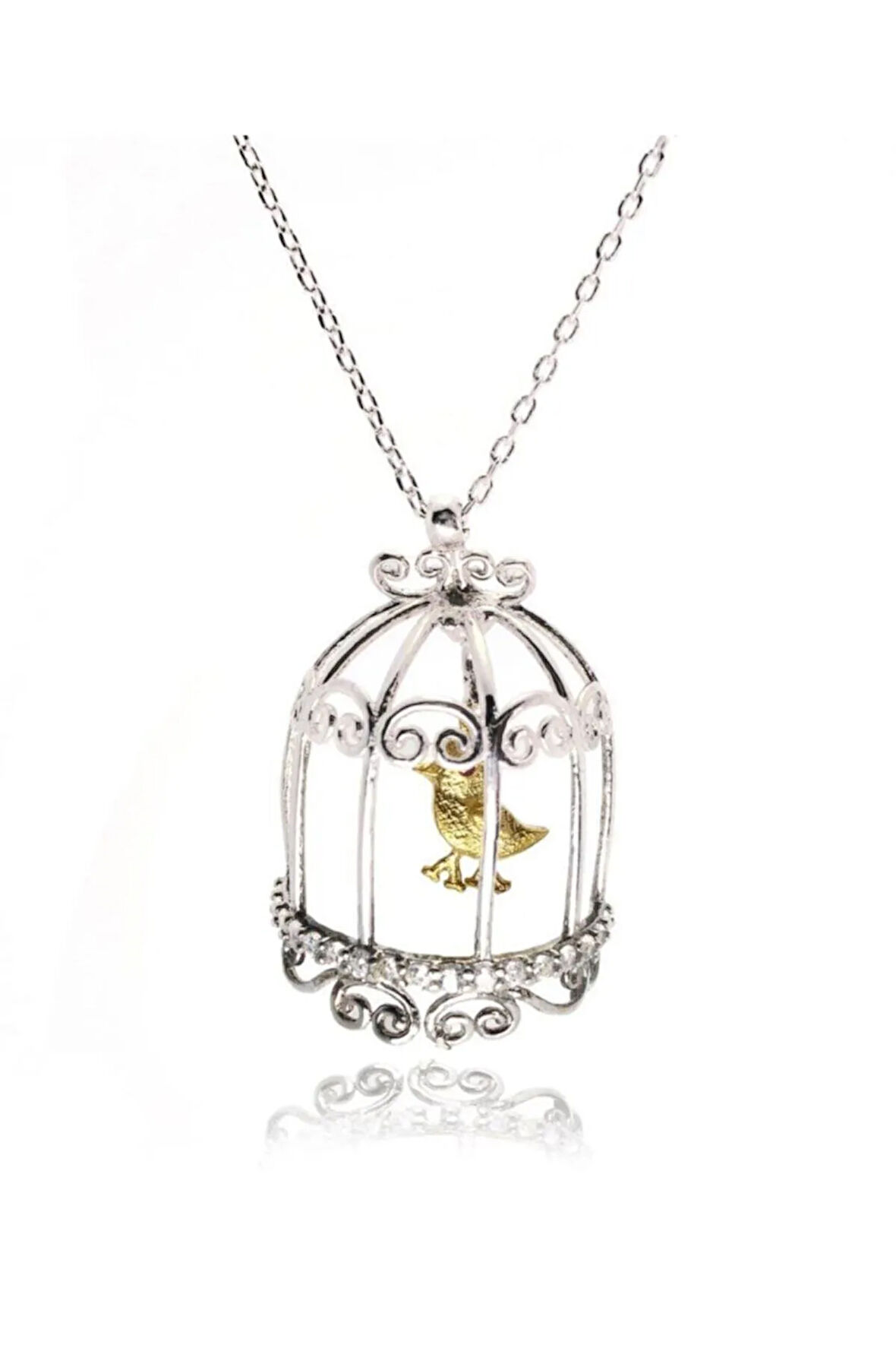 Özel Tasarım Kuş Kafesi Kadın Gümüş Kolye