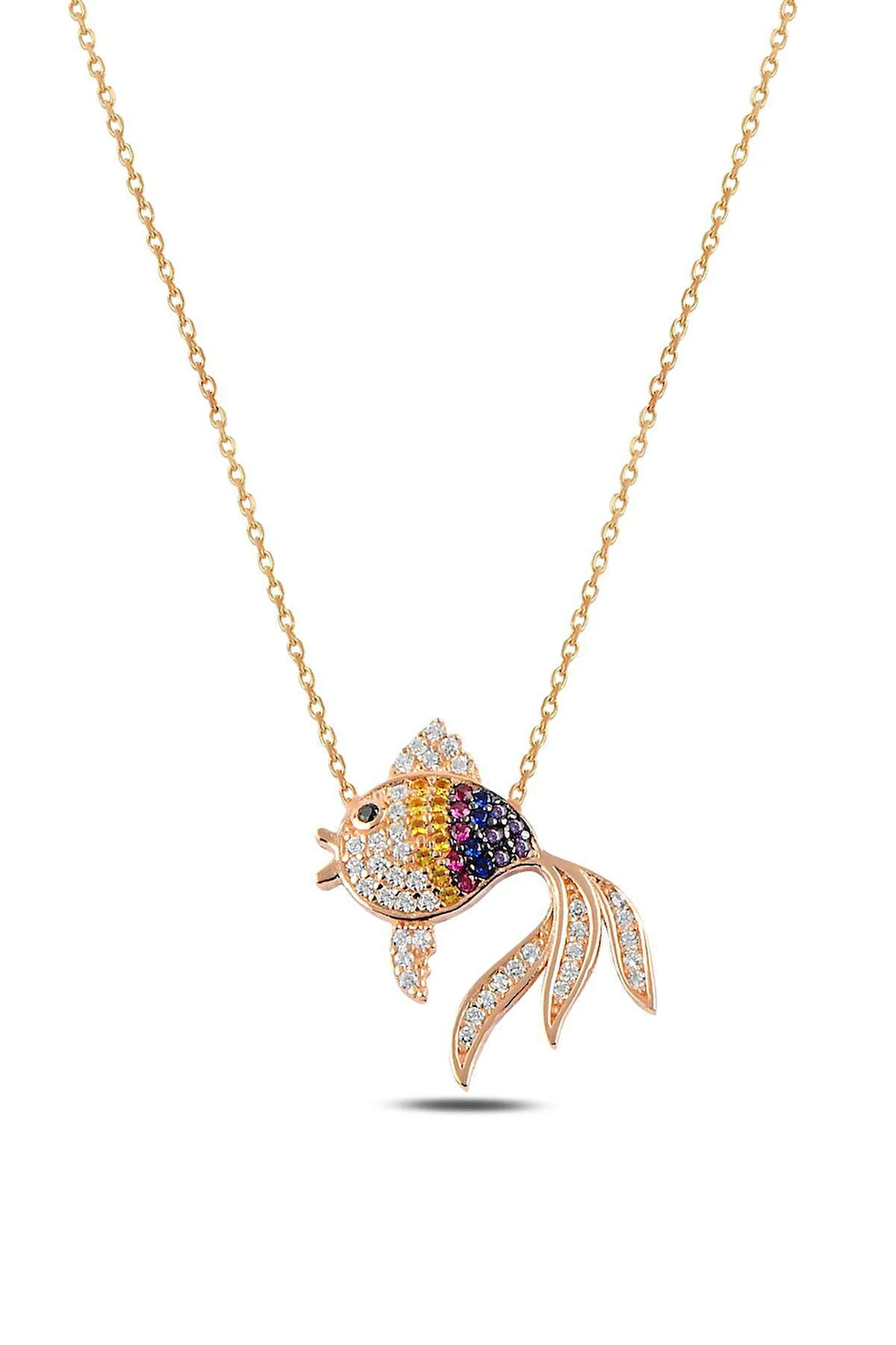 Renkli Taşlı Balık Kadın Gümüş Kolye Zincir Gklblkm1del-ros Rose (bronz)