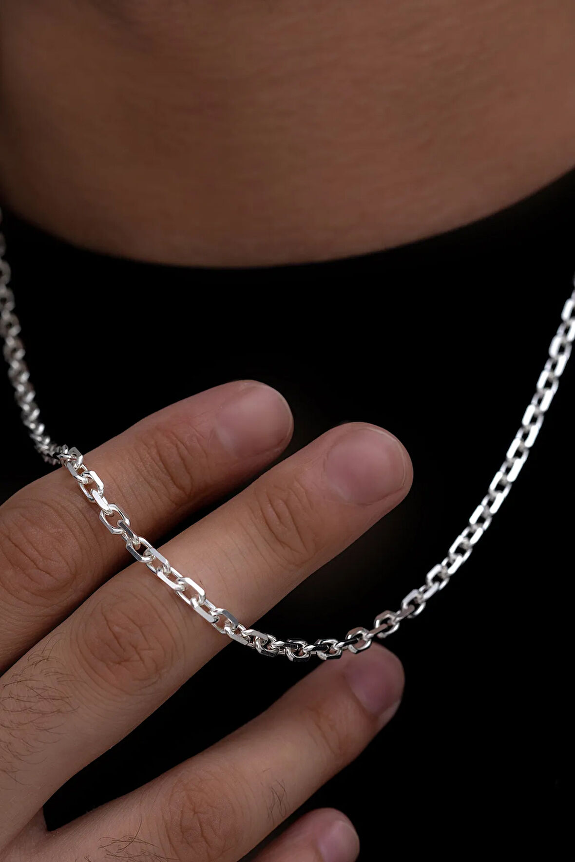 Erkek Gümüş Kolye - 3.5mm Forse Model 925 Ayar Erkek Gümüş Kolye Zincir Gklgmsforse