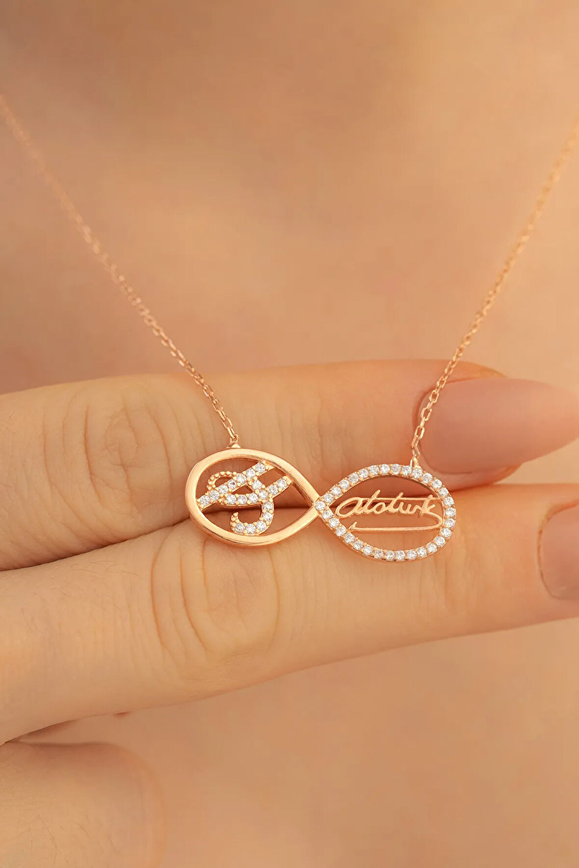 Kadın Gümüş Kolye - Kadın Atatürk Imzalı Sonsuzluk Kolyesi Rose Renk
