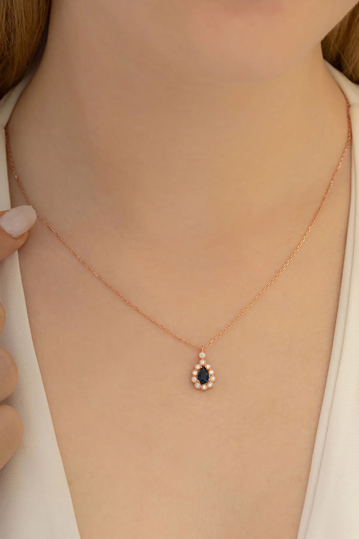 Rose Renk Damla Model Yakut Taşlı Kadın Gümüş Kolye Gkldmlm1del-ros