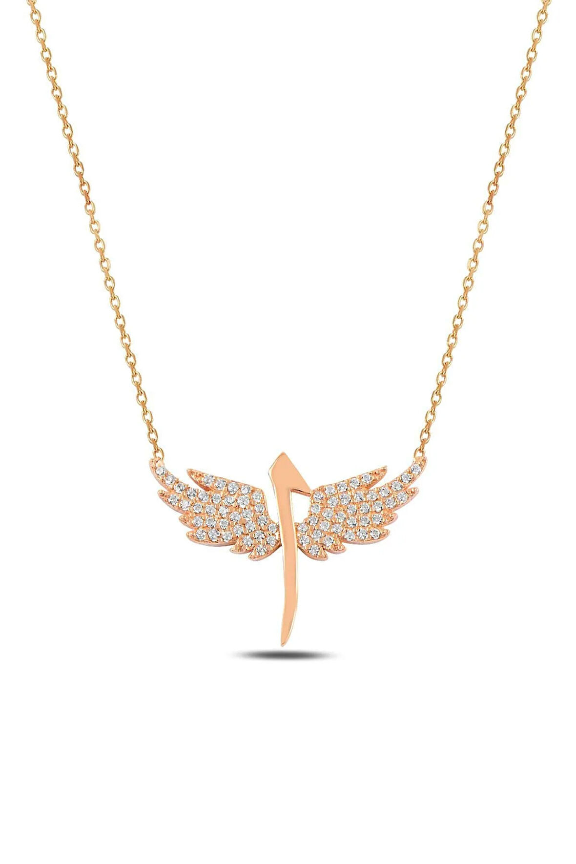 Zirkon Taşlı Rose Renk Kanatlı Elif Model Kadın Gümüş Kolye Gklkntlelf1-ros