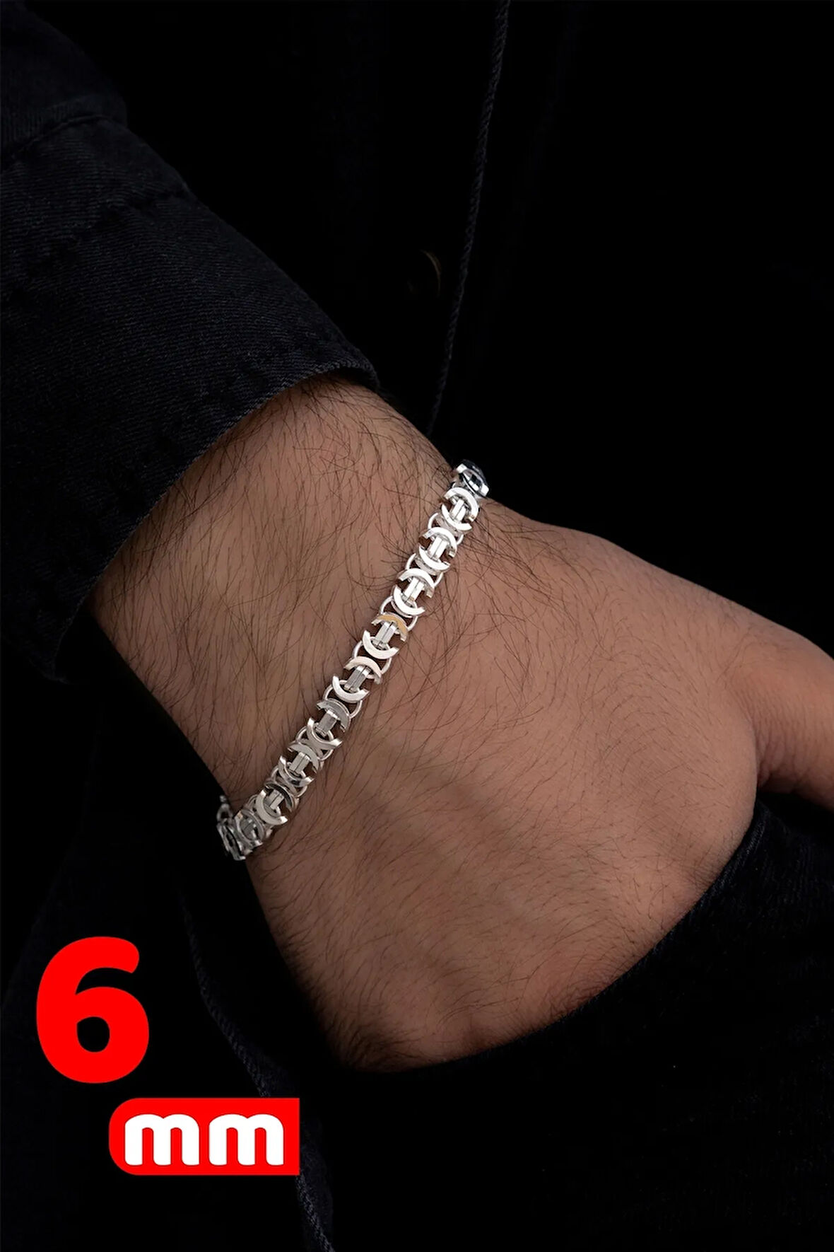 6mm 925 Ayar Gümüş Erkek Bileklik Künye Parlak Euro Kral Model
