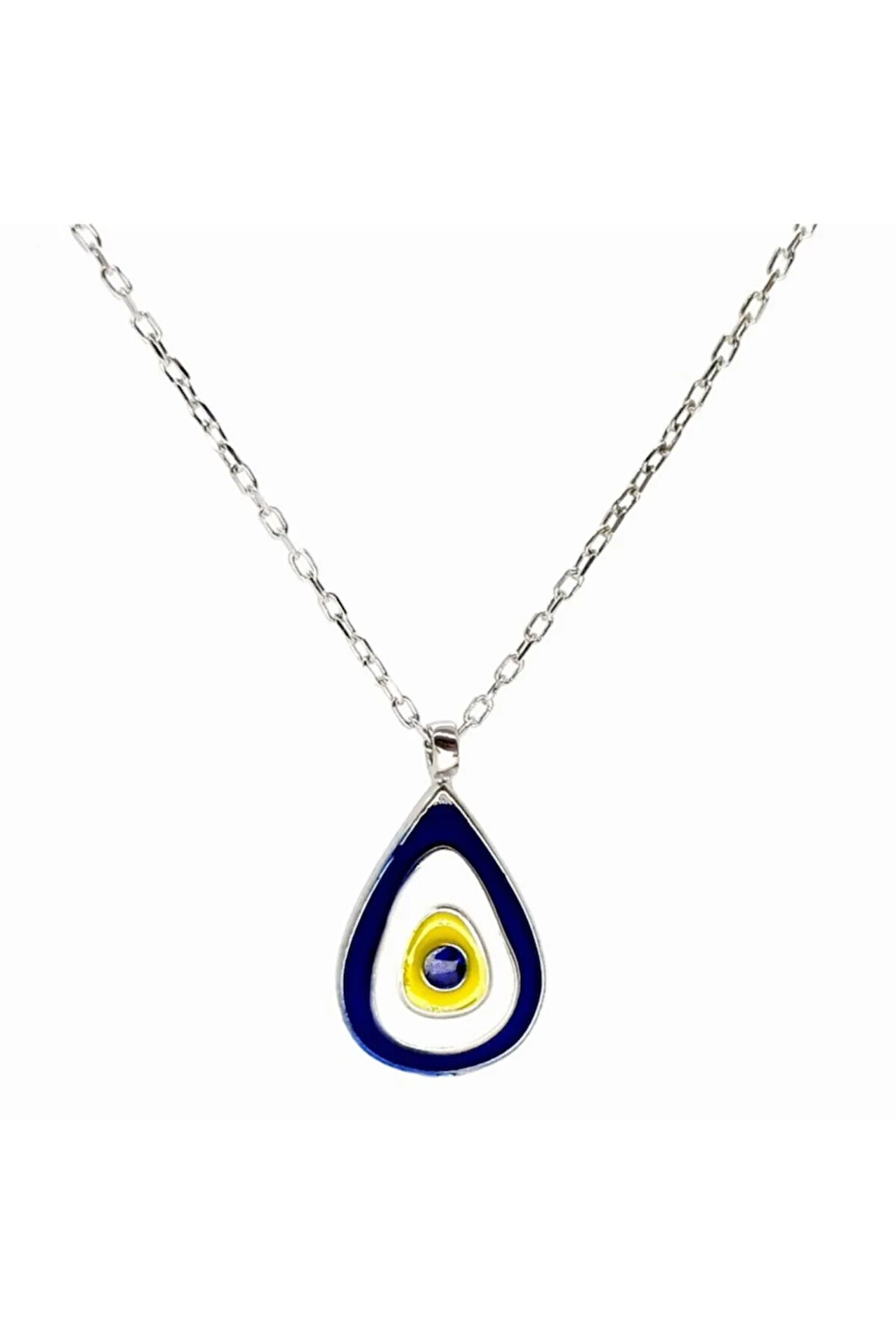 Kadın Mavi Damla Model Nazar Boncuğu Gümüş Kolye