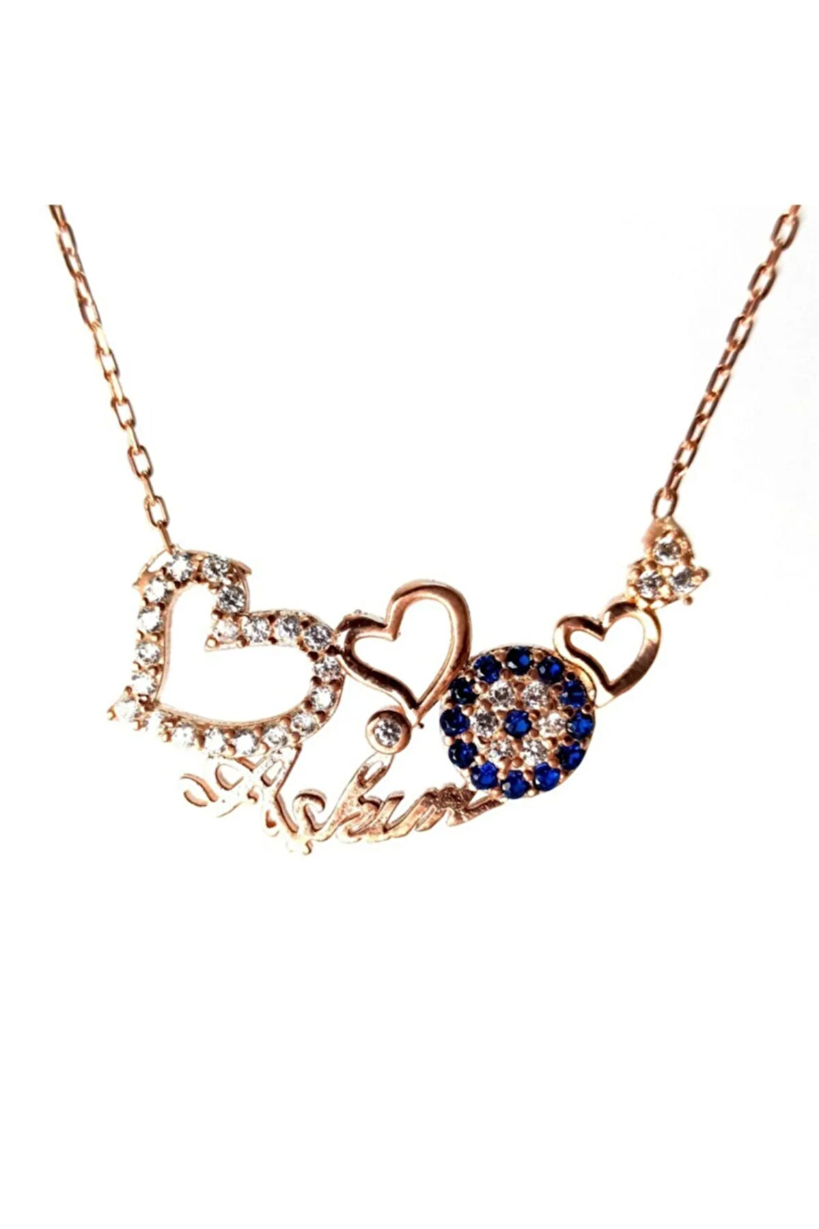 Kalpli Ve Nazar Boncuklu Aşkım Yazılı Kadın Gümüş Kolye