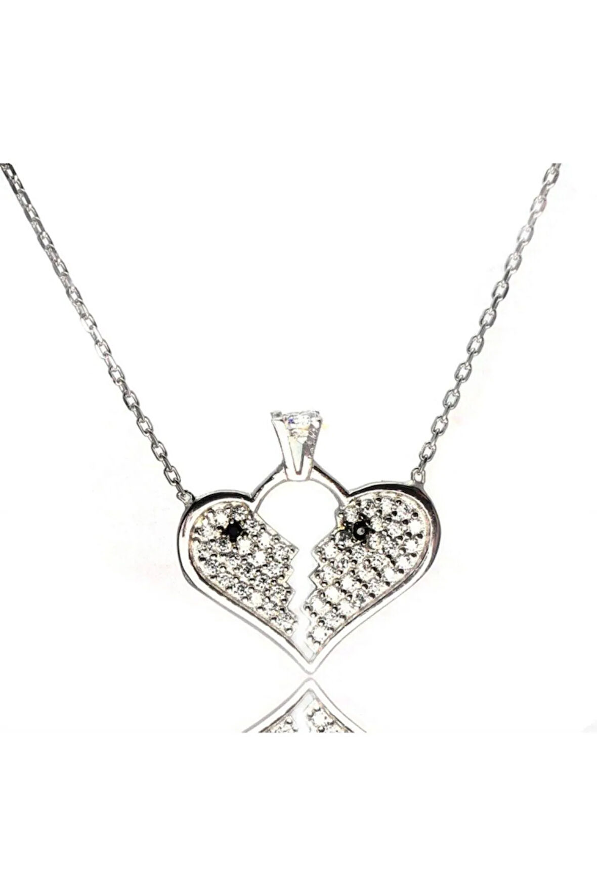 Kalpli Tektaşlı Kadın Gümüş Kolye Orta Boy