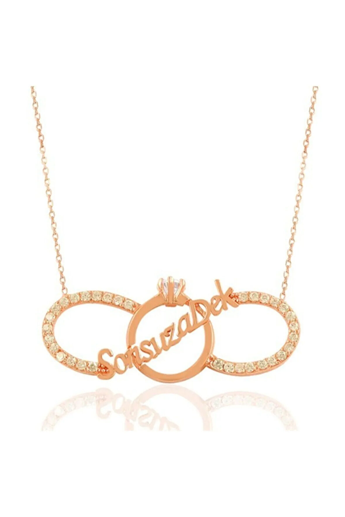 Sonsuza Dek Yazılı Sonsuzluk Ve Tektaşlı Rose Kadın Gümüş Kolye