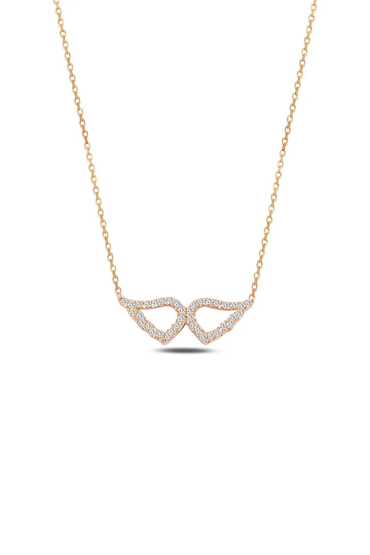 Zirkon Taşlı Rose Melek Kanadı Gümüş Kadın Kolyesi Gklmlkkndm3-ros