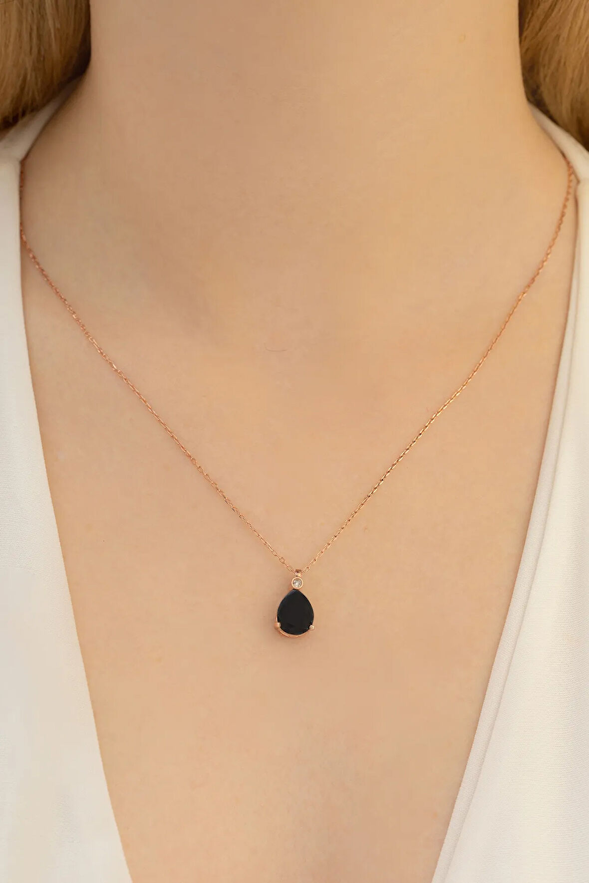 Safir Taşlı Damla Model Kadın Gümüş Kolye Gkldmltsmd3-ros