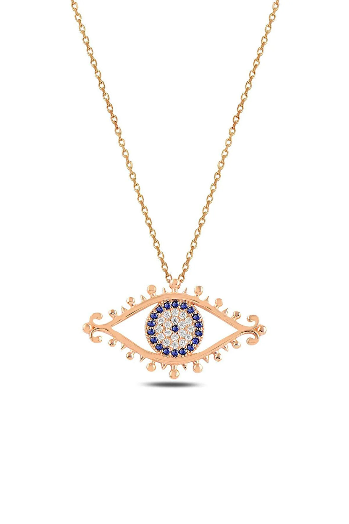 Zirkon Taşlı Rose Nazarlıklı Göz Model Gümüş Kadın Kolye Gklgozmodl3-ros