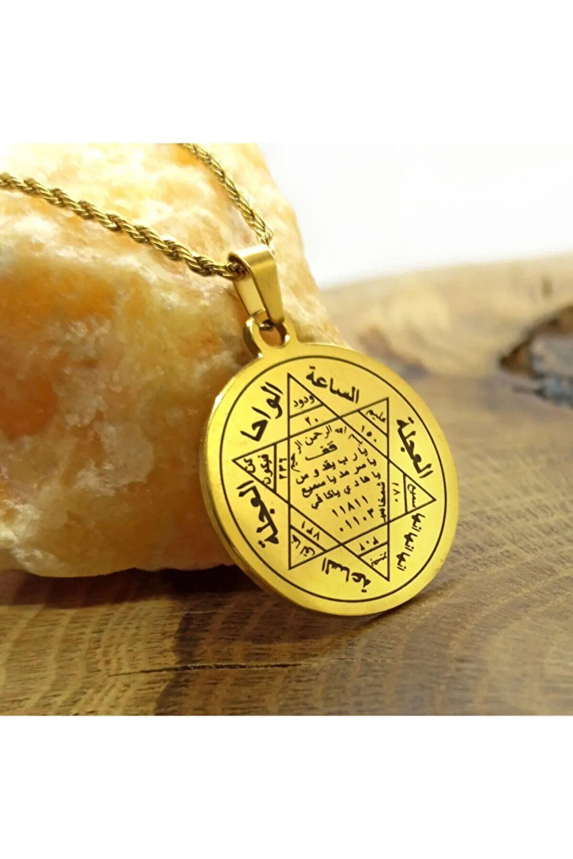 Hz. Süleyman Mührü Altın Kaplama Erkek Kadın Çelik Kolye Çelik Burma Zincir Cklaltslmhr