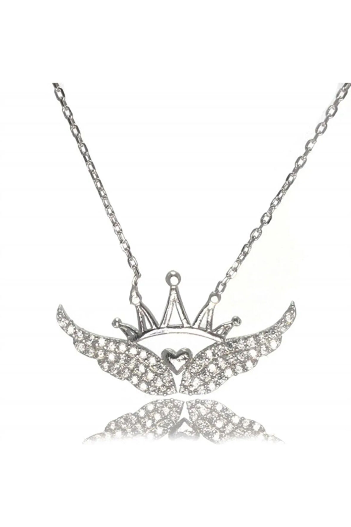 Kanatlı Kraliçe Tacı Kadın Gümüş Kolye Orta Boy