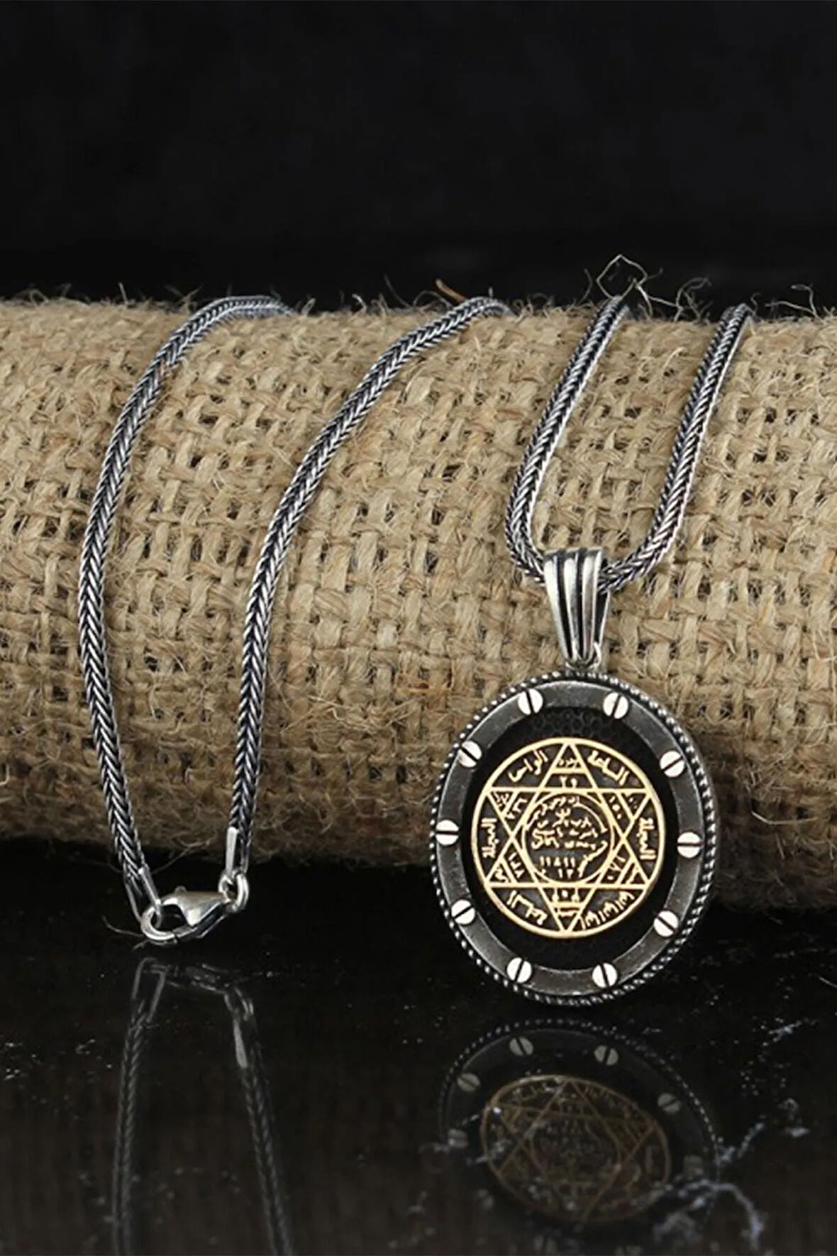 Hz. Süleyman Mührü Oval Model Gümüş Erkek Kolye