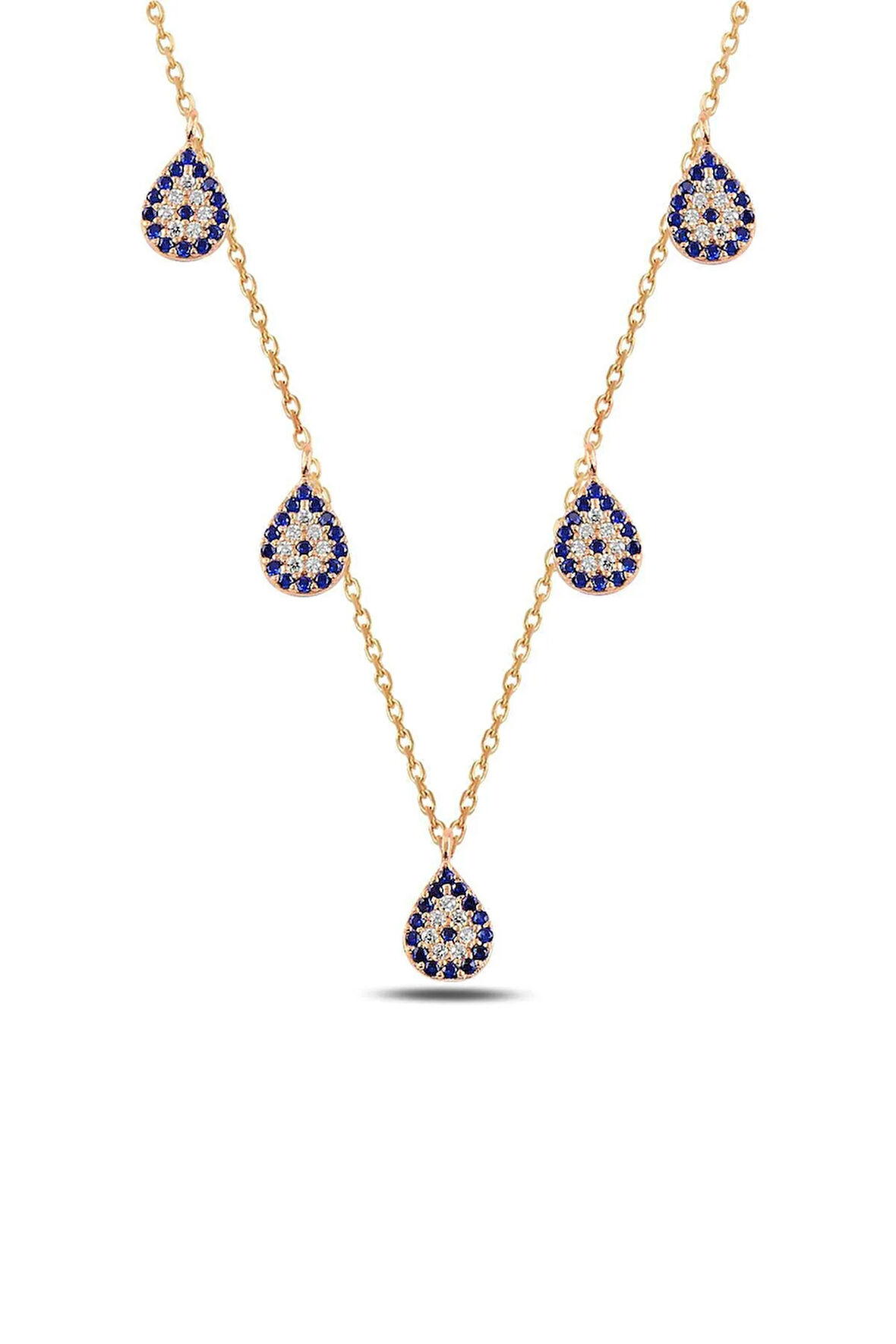 Zirkon Taşlı Rose 5'li Nazar Boncuğu Kadın Gümüş Kolye Gklnzrbncg4-ros