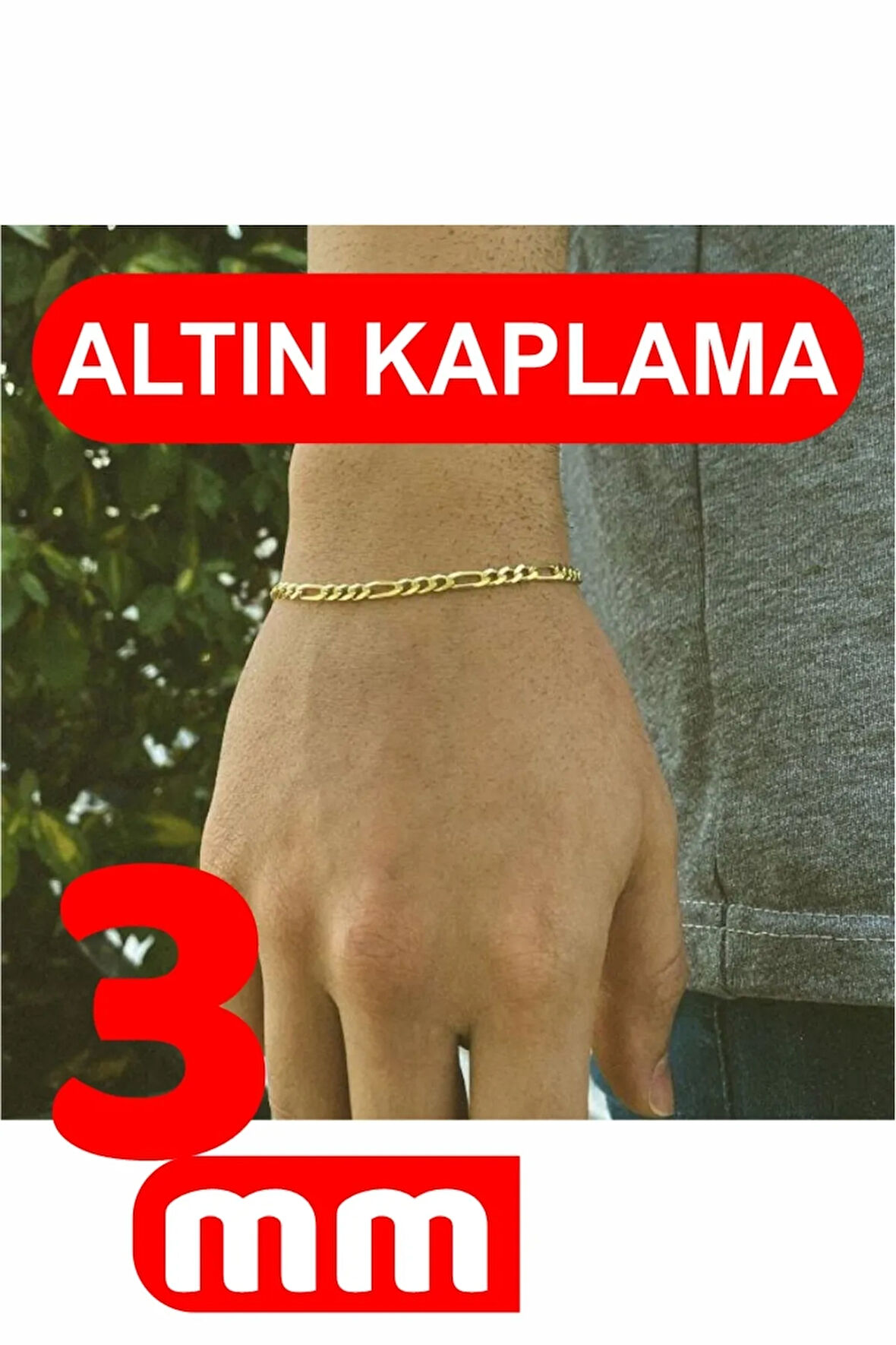 3mm Figaro Model 925 Ayar Altın Kaplama Gümüş Erkek Bileklik Künye 253882842 253882842-3mm