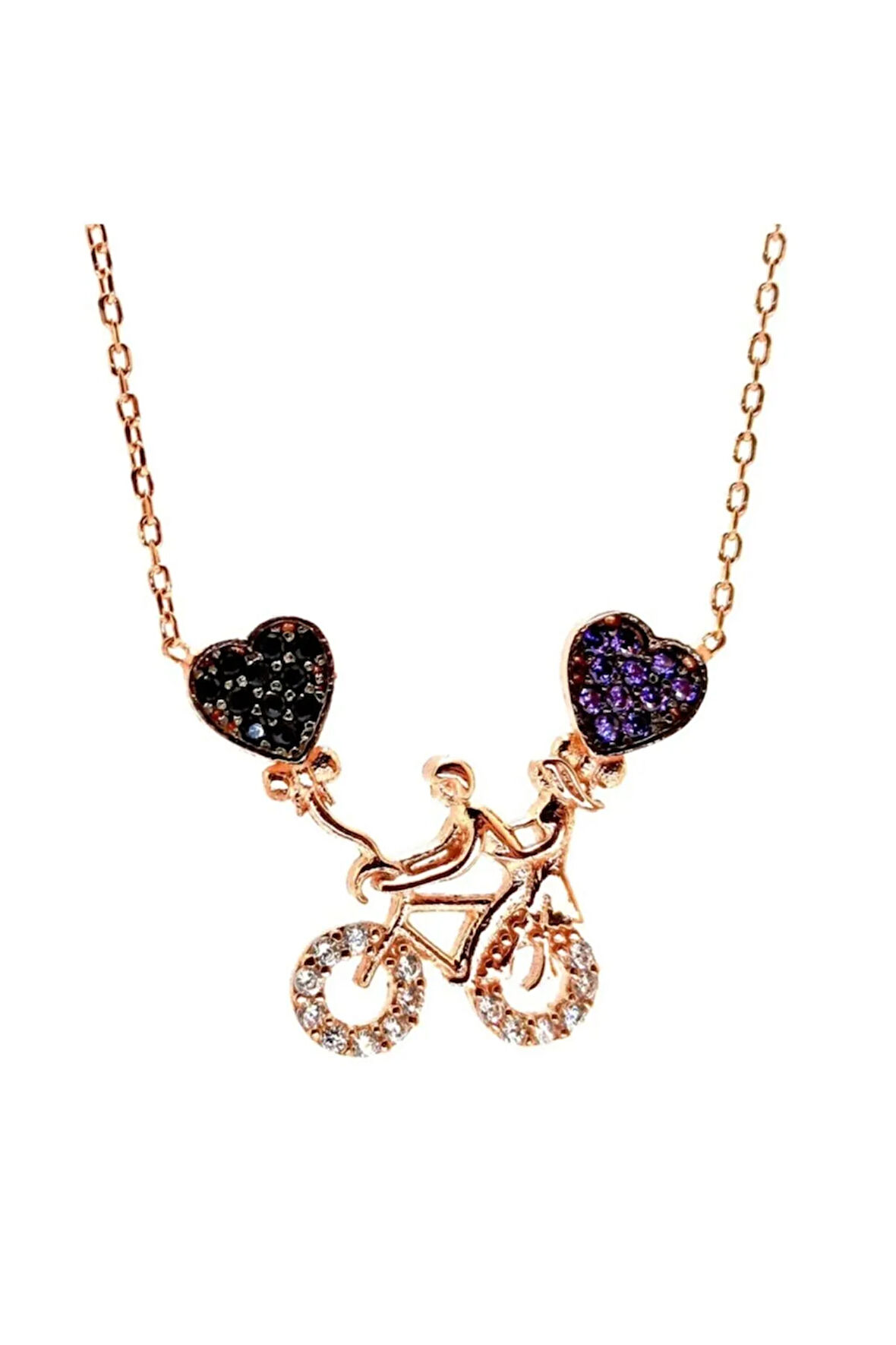 Bisikletli Aşıklar Rose Kadın Gümüş Kolye