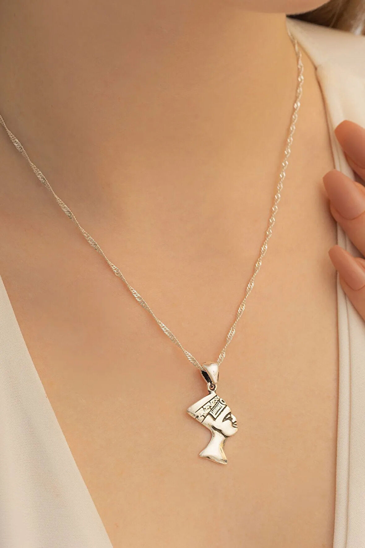 Kadın Gümüş Kolye - Antik Mısır Kleopatra Nefertiti Küçük Gümüş Kolye