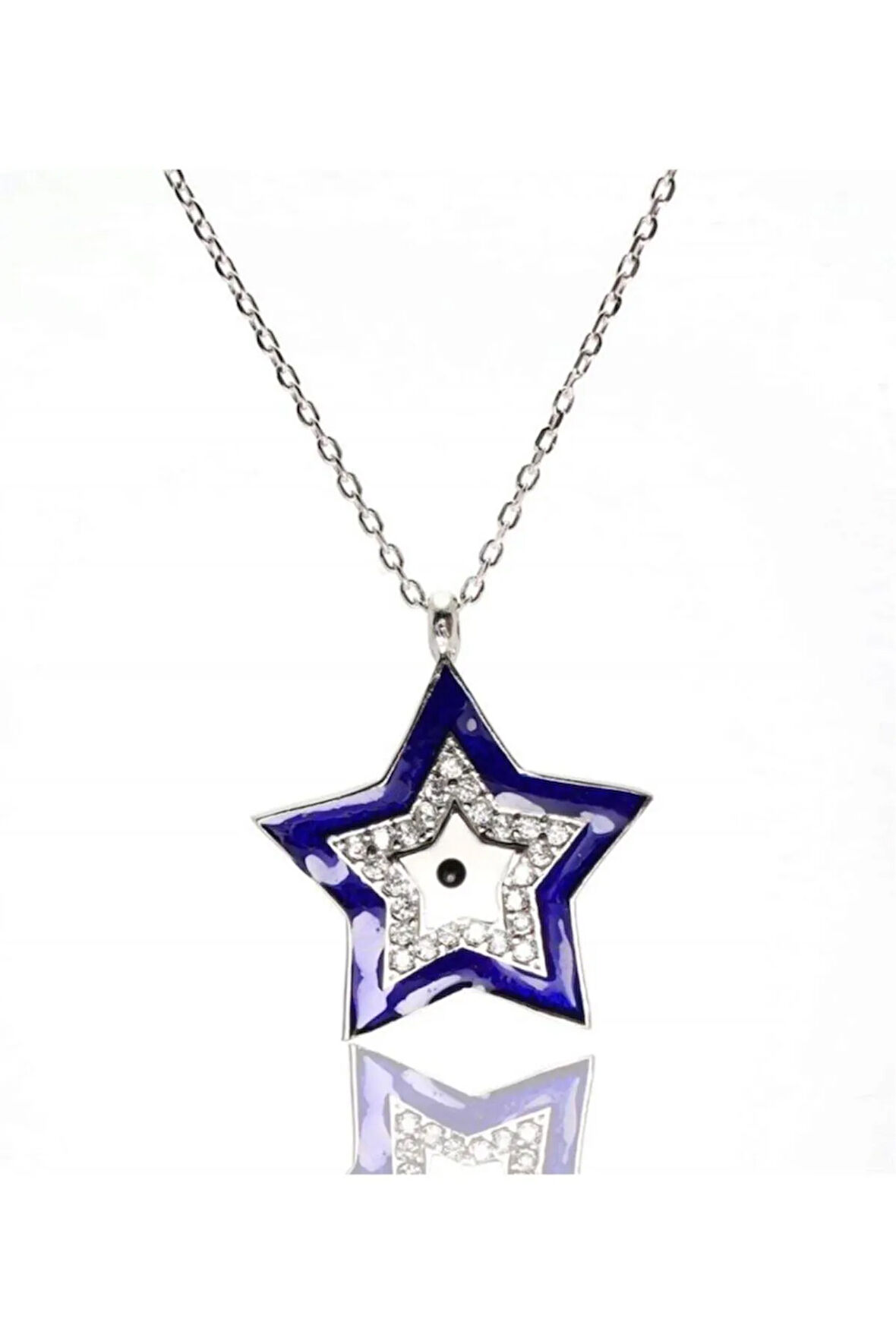 Nazarlıklı Yıldız Modeli Kadın Gümüş Kolye Küçük Boy