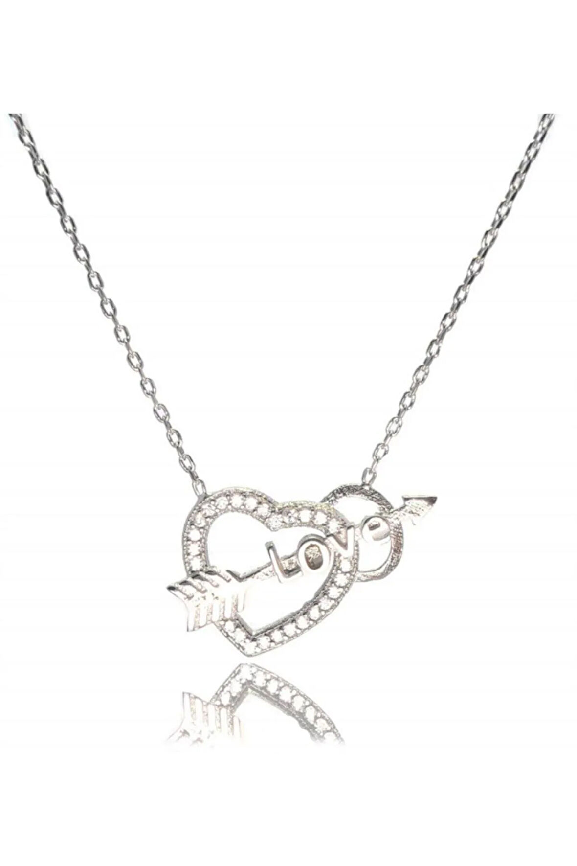 Kalpli Oklu Love Kadın Gümüş Kolye Orta Boy