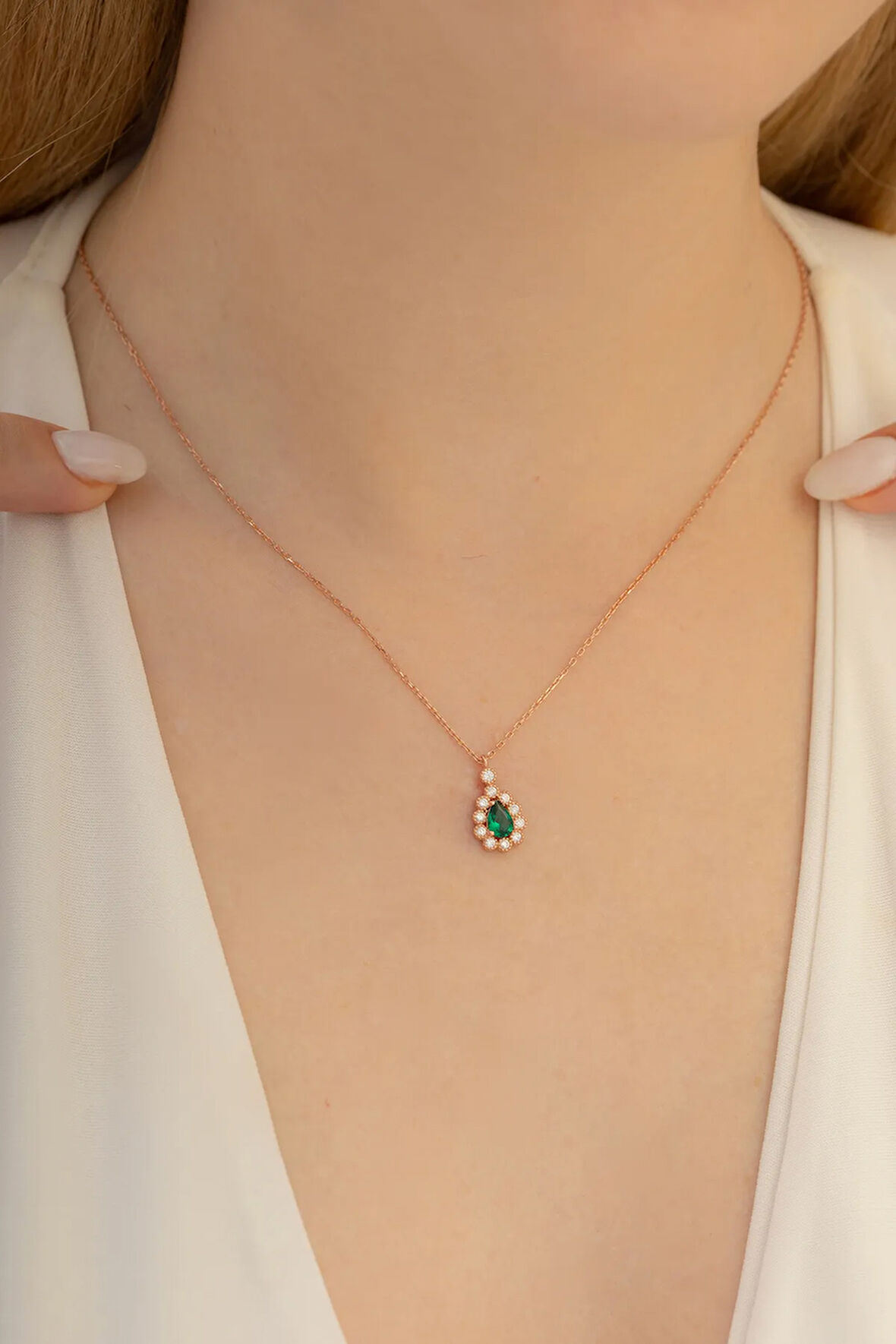 Rose Renk Damla Model Yakut Taşlı Kadın Gümüş Kolye Gkldmlm1del-ros