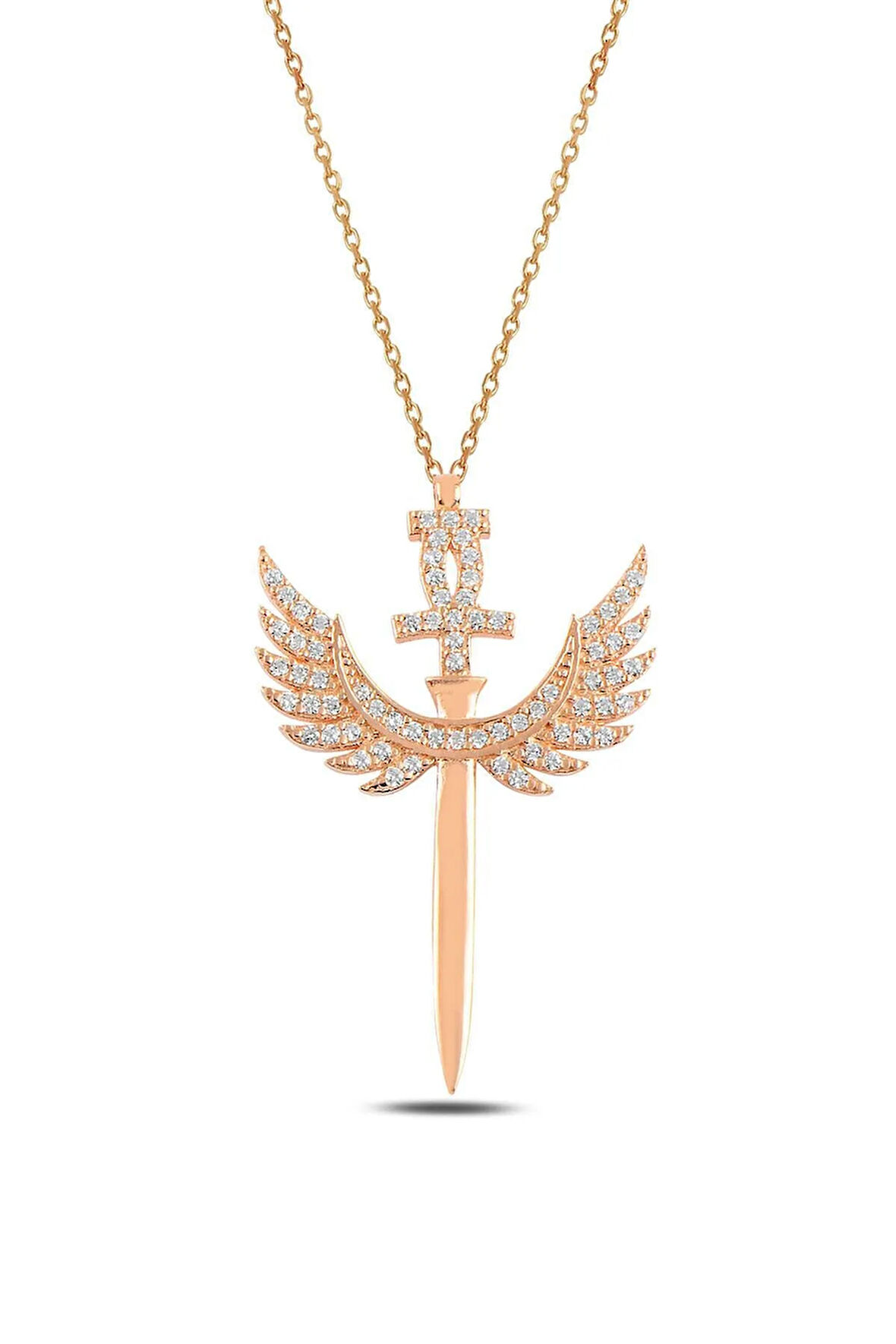 Zirkon Taşlı Rose Mikailin Kılıcı Kadın Gümüş Kolye Gklmklklcm1-ros