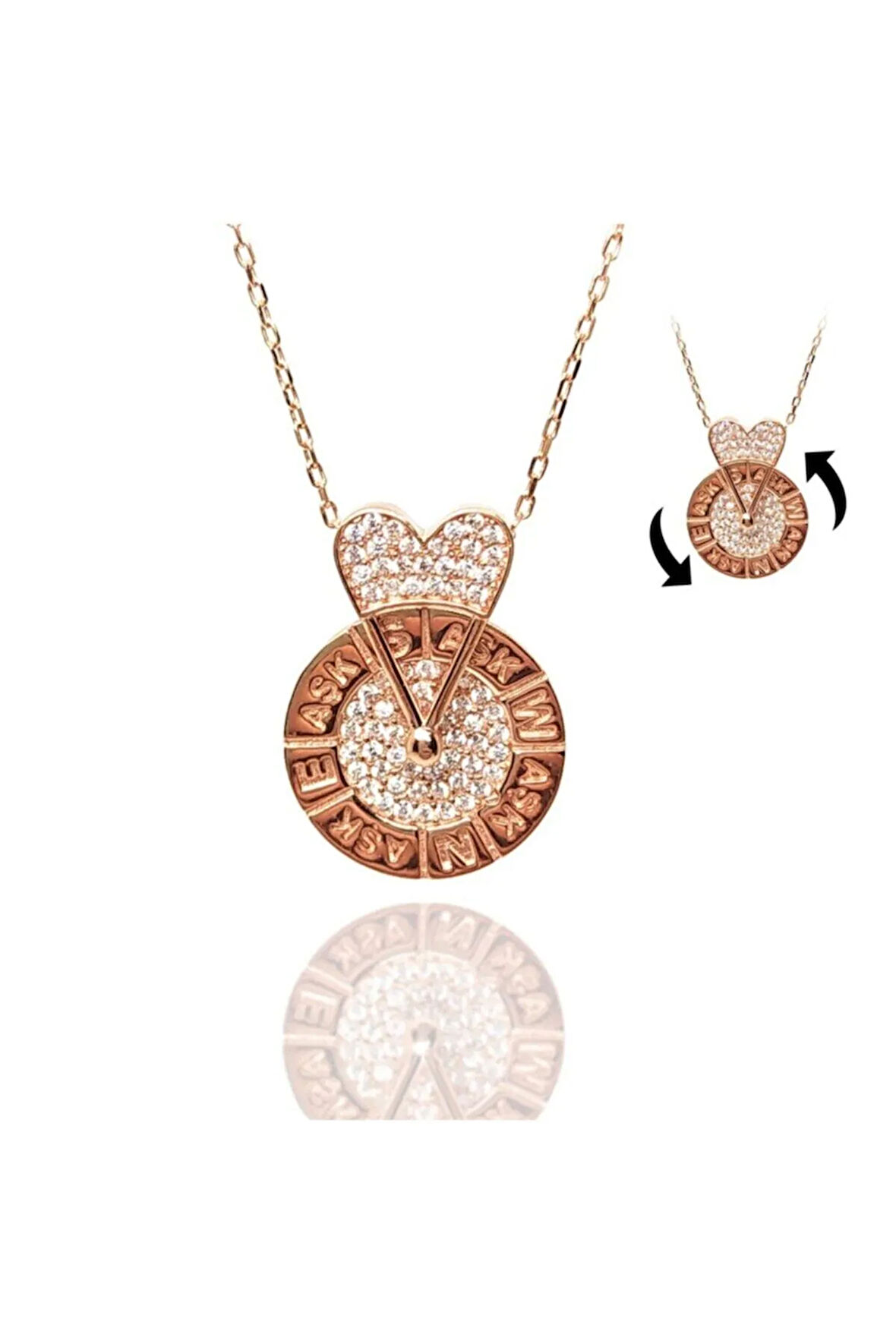 Rose Renk Çarkıfelek Kadın Gümüş Kolye