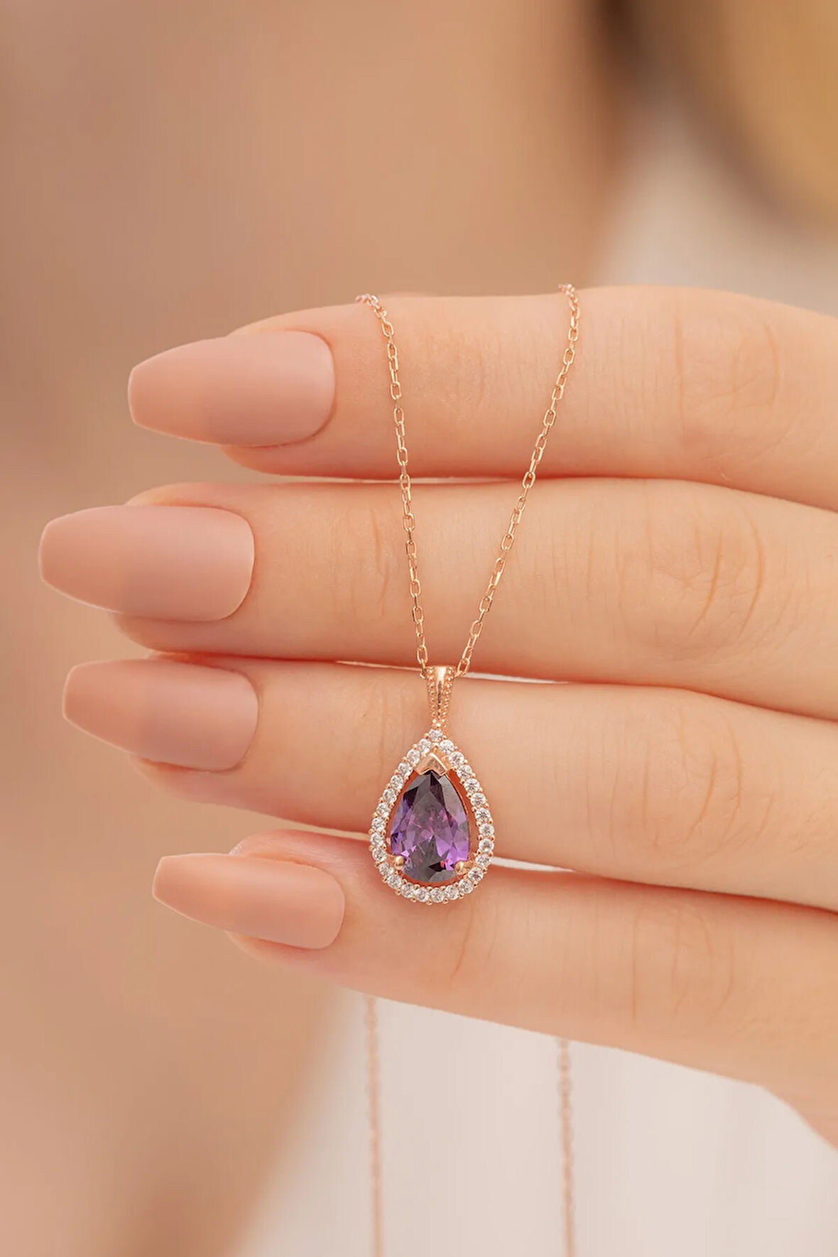 Damla Model Mistik Topaz Taşlı Kadın Gümüş Kolye Gklmstktpz1-ros