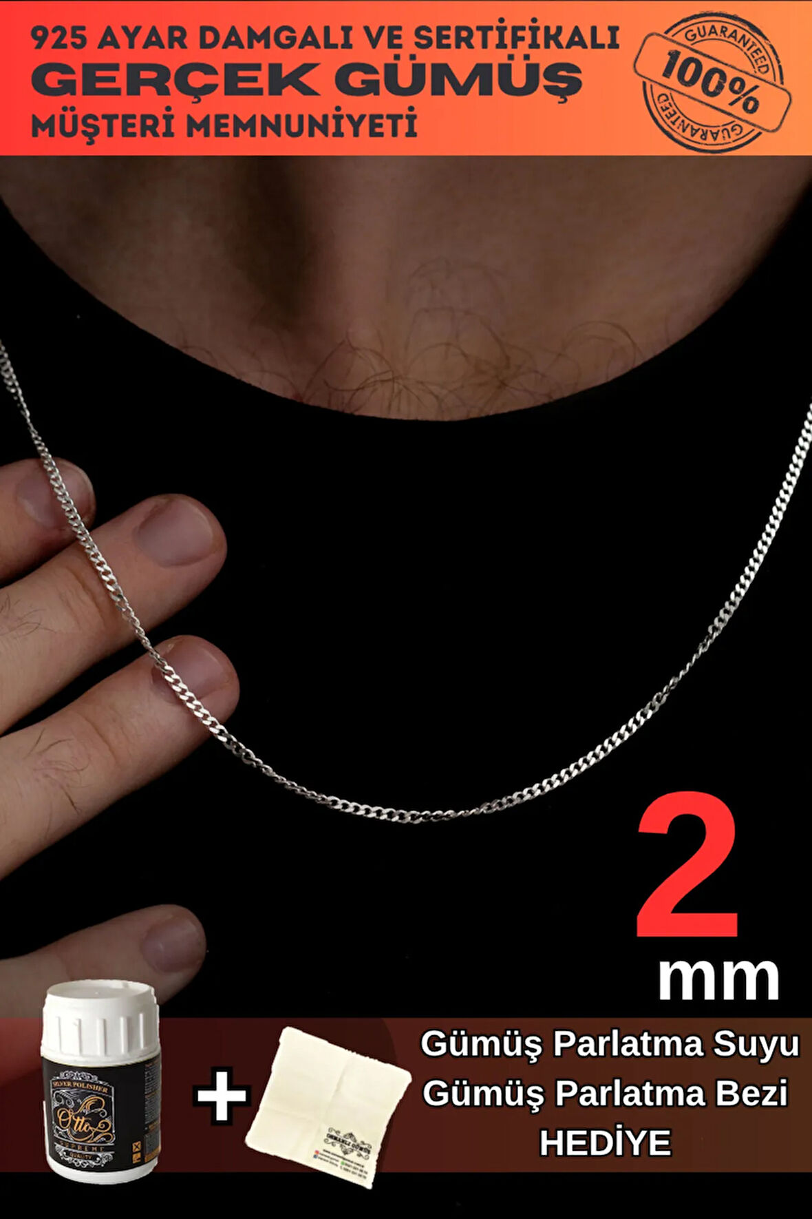 2mm Gurmet Model 925 Ayar Gümüş Erkek Kolye Zincir 2472532776430