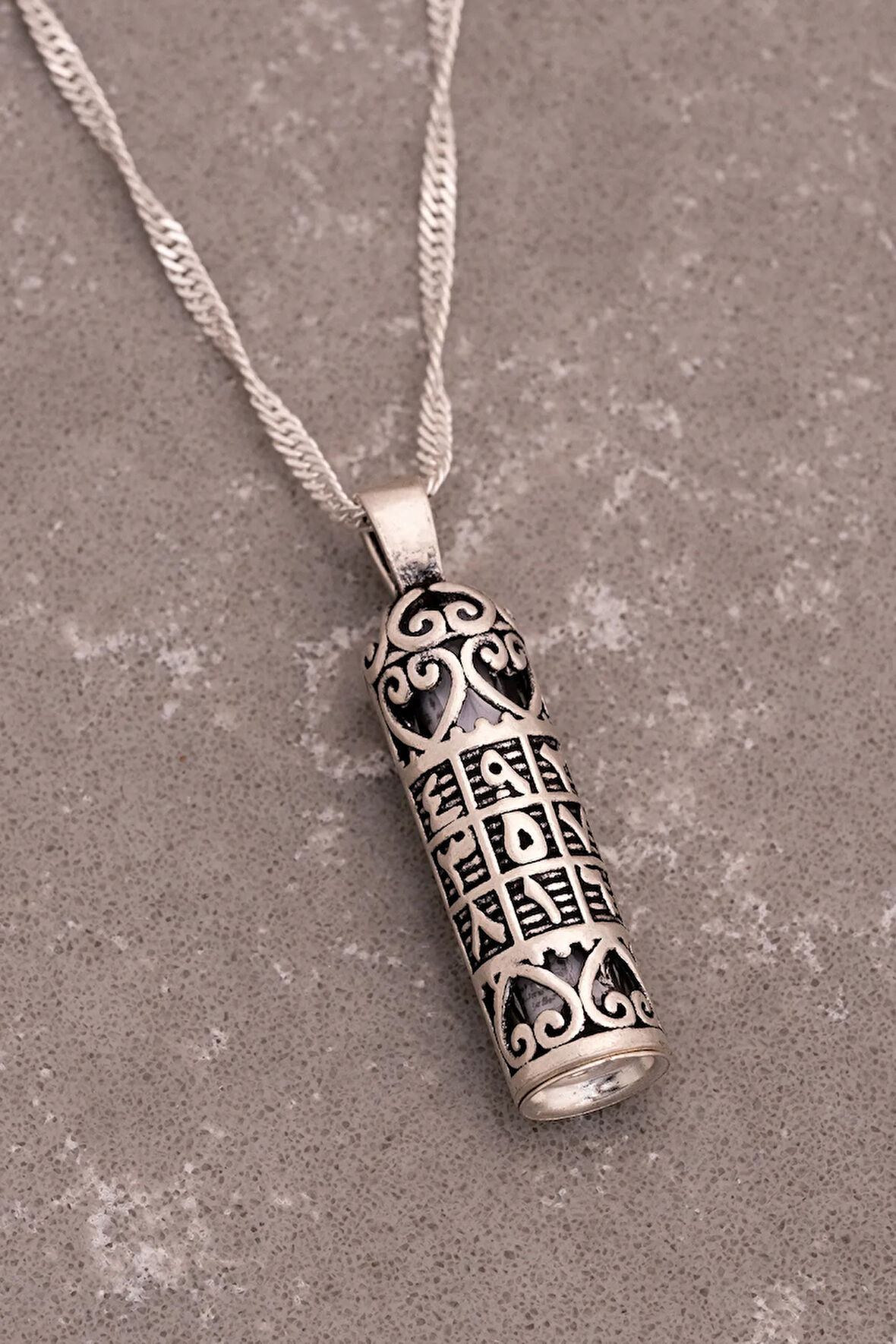 Gümüş Ebced Motifli Muska Cevşen Kolye