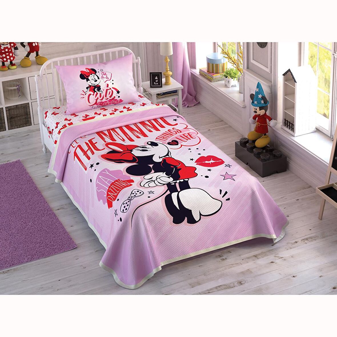 Taç Disney Minnie Pink Heart Pamuk Lisanslı Pike Takımı