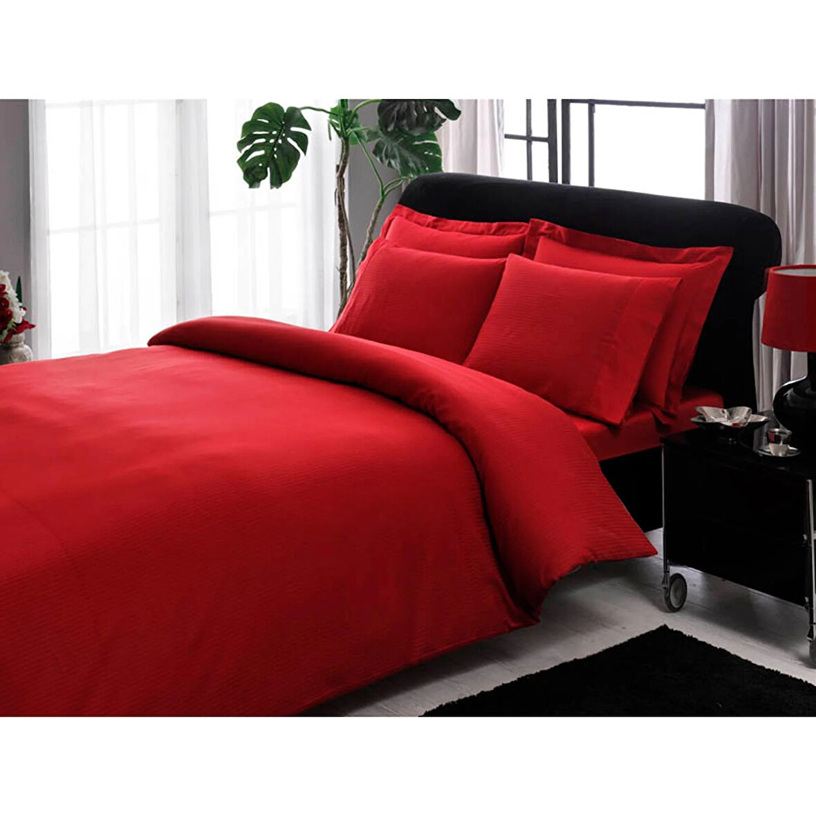 Taç Stripe Premium Basic King Size Nevresim Takımı Kırmızı