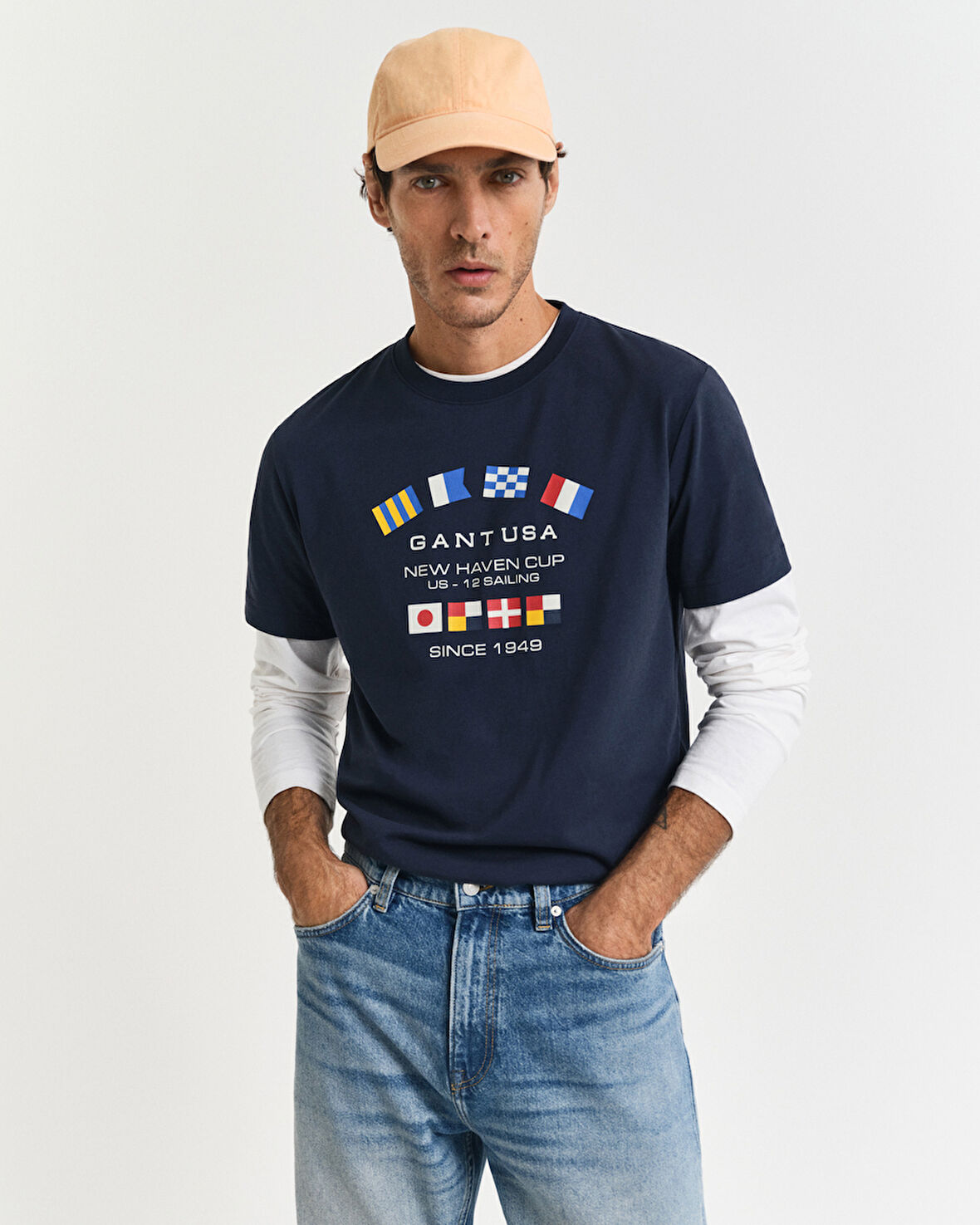 GANT Erkek Lacivert Regular Fit Bisiklet Yaka Logolu T-Shirt