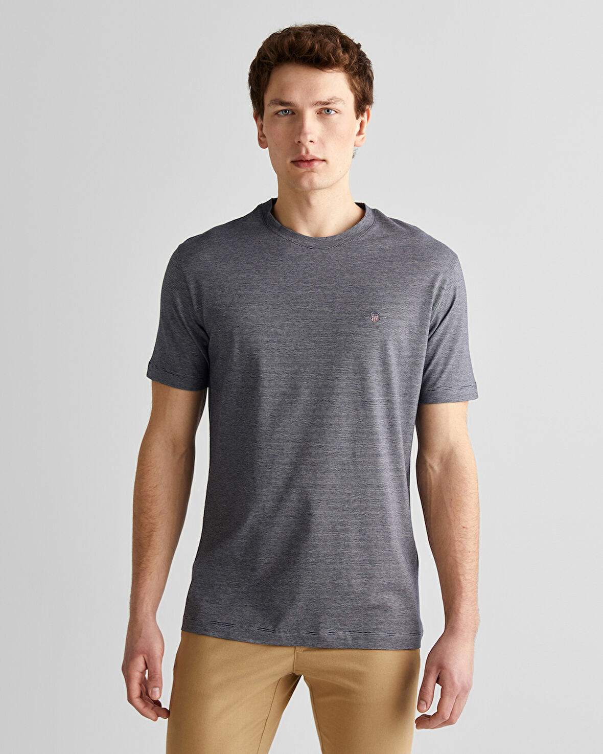 GANT Erkek Lacivert Regular Fit Bisiklet Yaka Çizgili T-Shirt