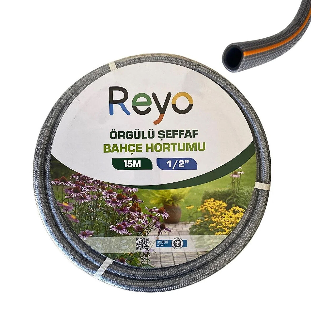 Reyo 1/2 Örgülü Premium Şeffaf Bahçe Hortumu 15 Metre