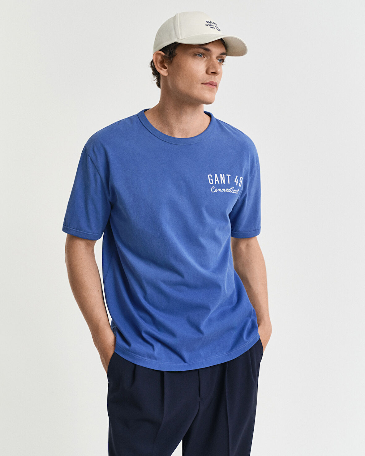 GANT Erkek Mavi Relaxed Fit Bisiklet Yaka Logolu T-Shirt