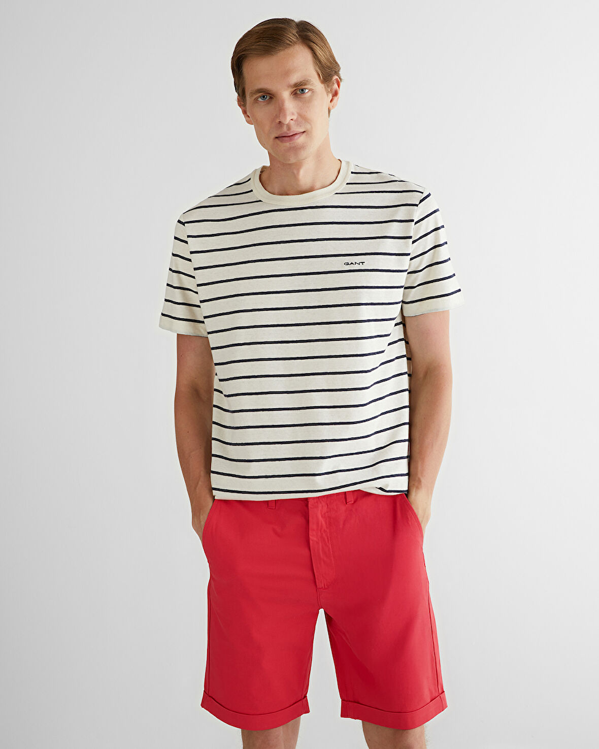 GANT Erkek Krem Regular Fit Bisiklet Yaka Çizgili T-Shirt