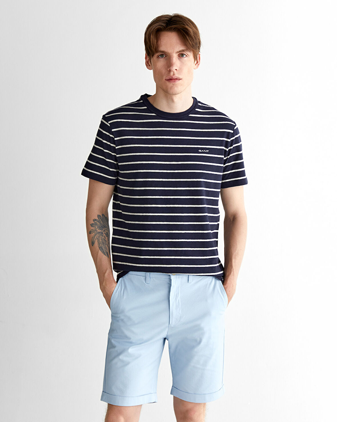 GANT Erkek Lacivert Regular Fit Bisiklet Yaka Çizgili T-Shirt