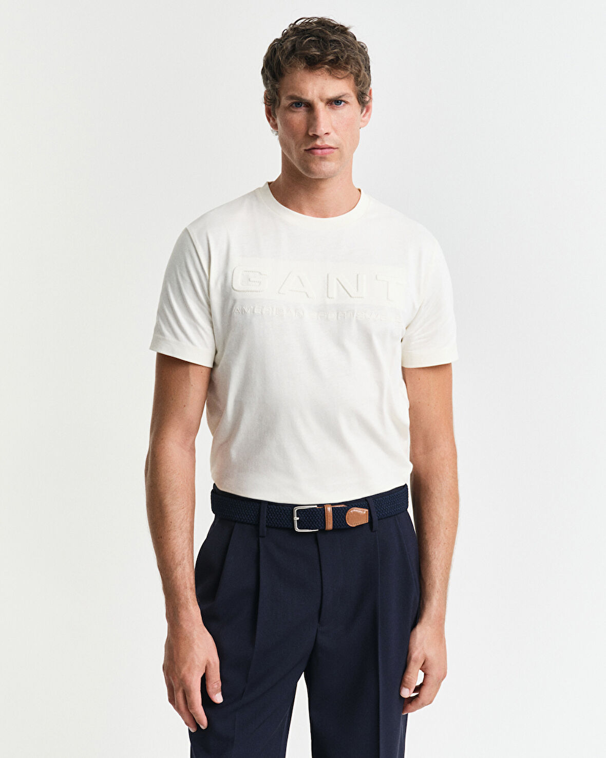 GANT Erkek Krem Regular Fit Bisiklet Yaka Logolu T-Shirt