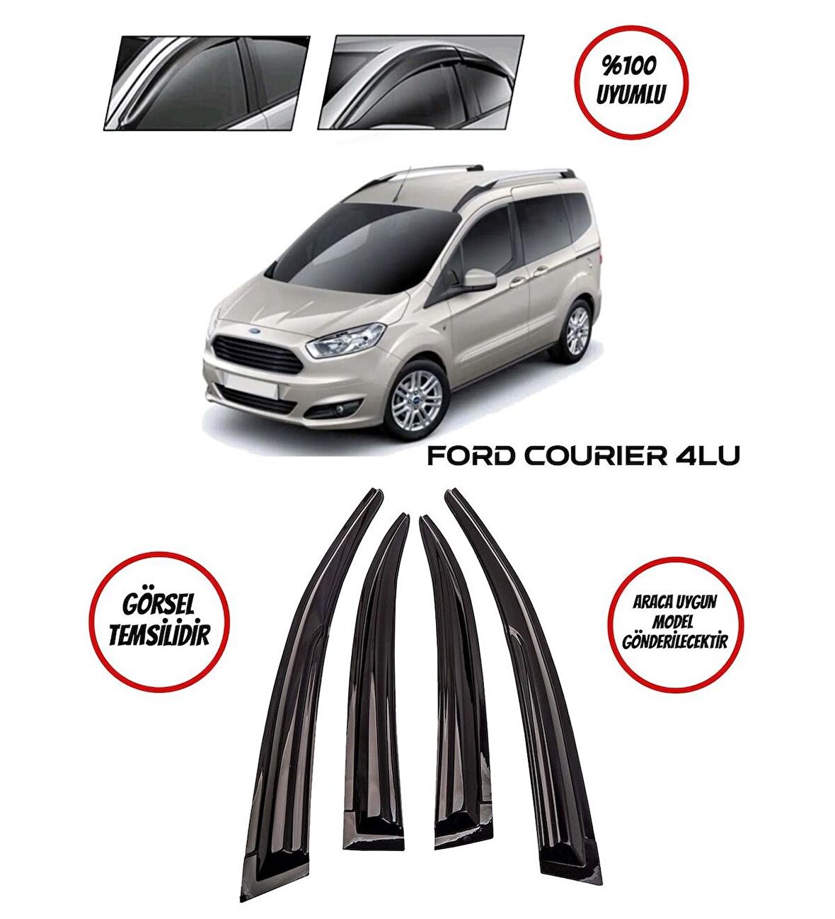 Ford Courier Cam Rüzgarlığı 4lü Takım 