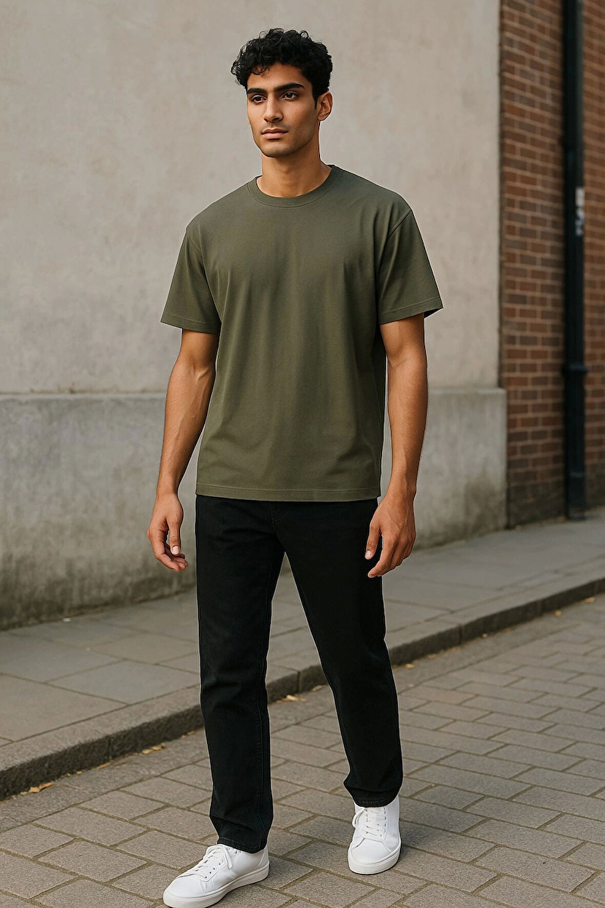 Regular Kalıp Kadın - Erkek Unisex Basic Tişört Haki