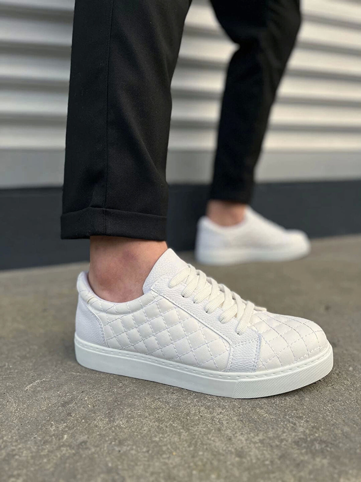 Tb166 Prestige Bağcıklı Cilt Kapitone Desenli Erkek Günlük Sneaker Ayakkabı Cbt - Beyaz