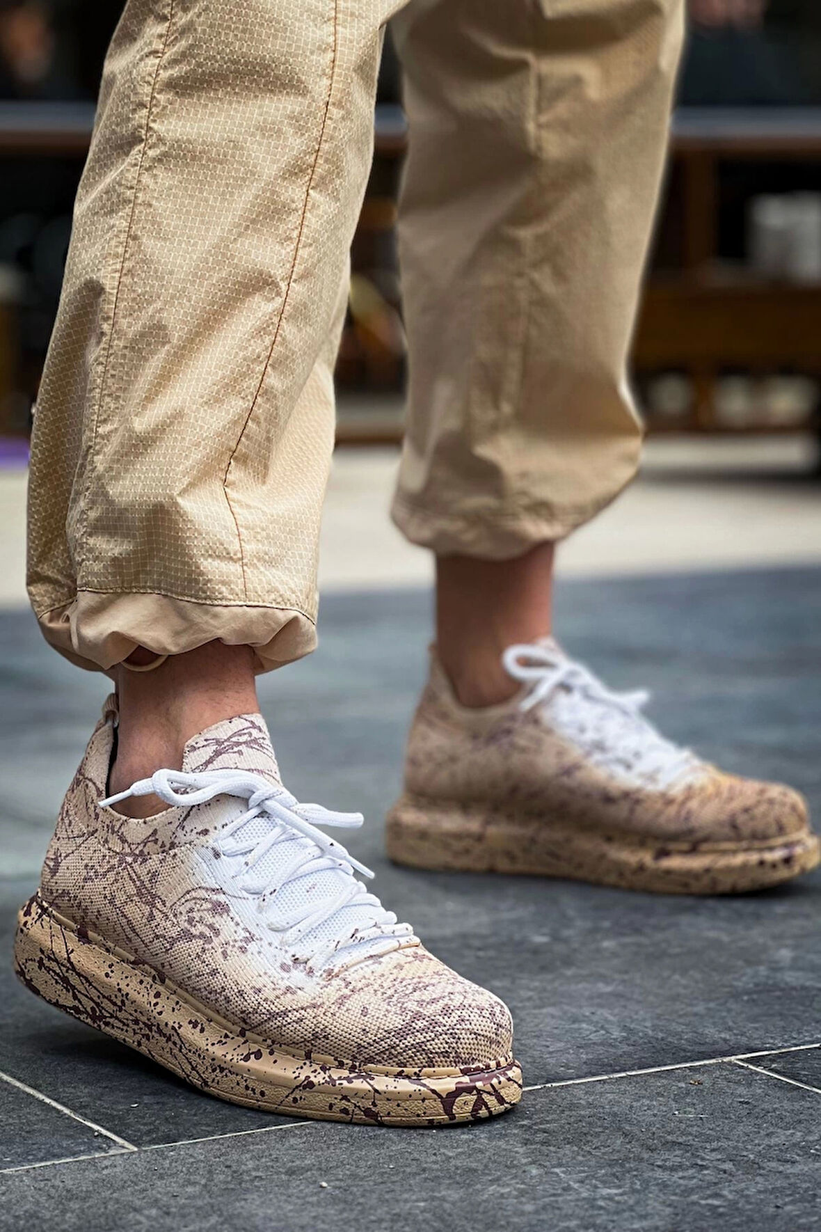 TB307 Renkli Tricot Erkek Ayakkabı Kum Splush