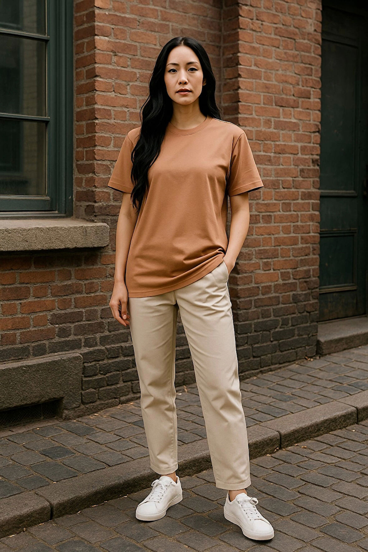 Regular Kalıp Kadın - Erkek Unisex Basic Tişört Ten Rengi