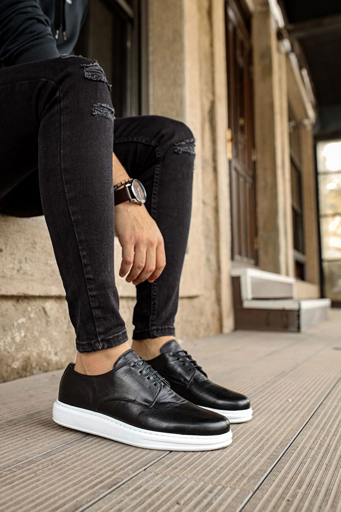 TB003 DBT Classica Pelle Di Cuoio Erkek Ayakkabı SIYAH