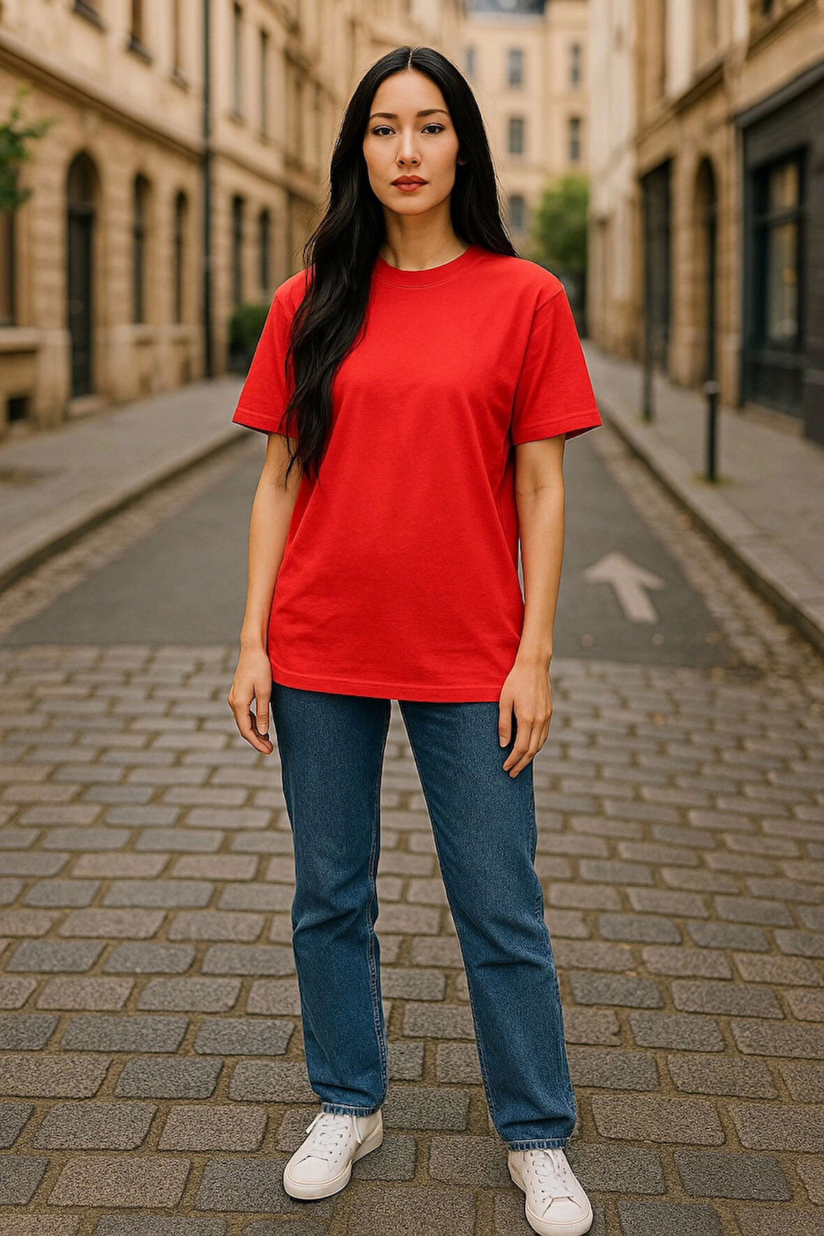 Regular Kalıp Kadın - Erkek Unisex Basic Tişört Kırmızı