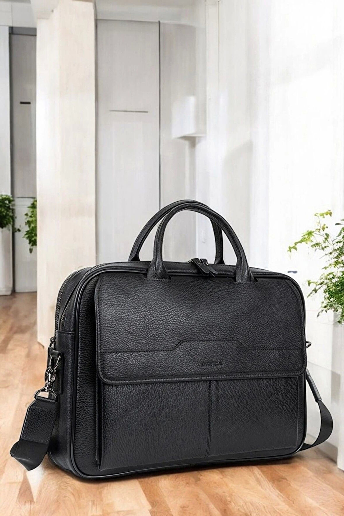 Lüx Hakiki Deri 14-15.6" İnç Siyah Laptop & Evrak Çantası