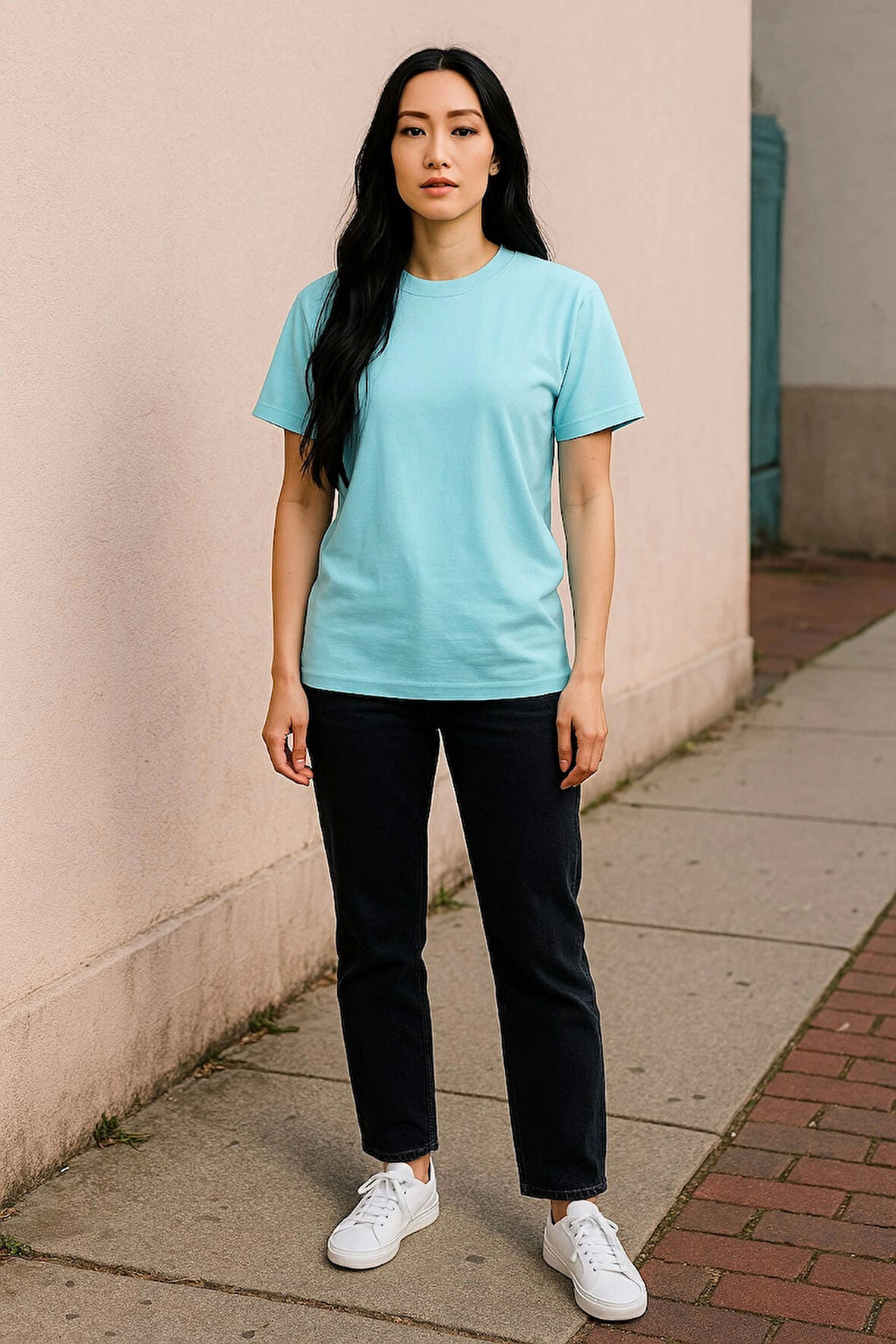 Regular Kalıp Kadın - Erkek Unisex Basic Tişört Turkuaz