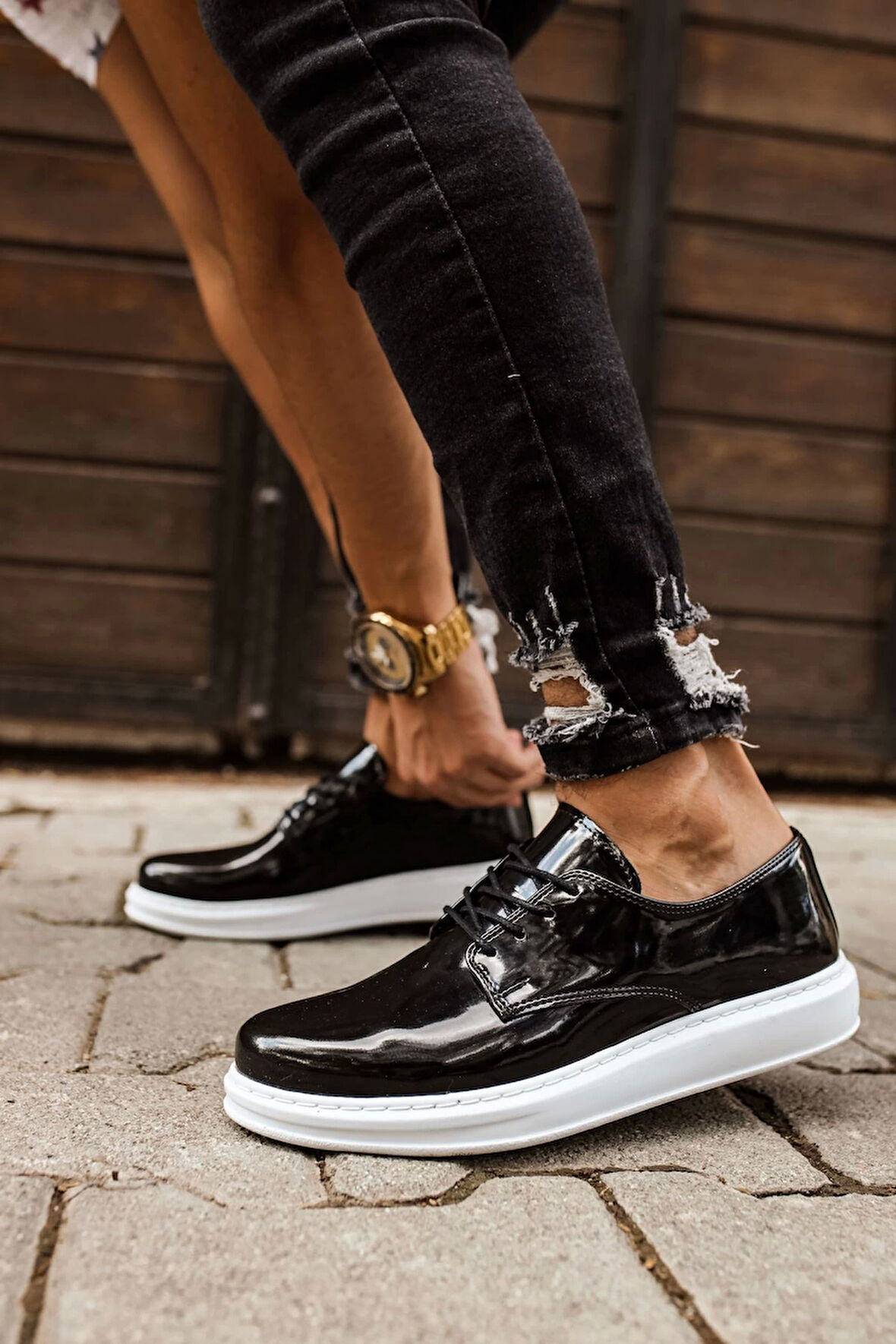 TB003 RBT Pelle Verniciata Classica Erkek Ayakkabı SIYAH