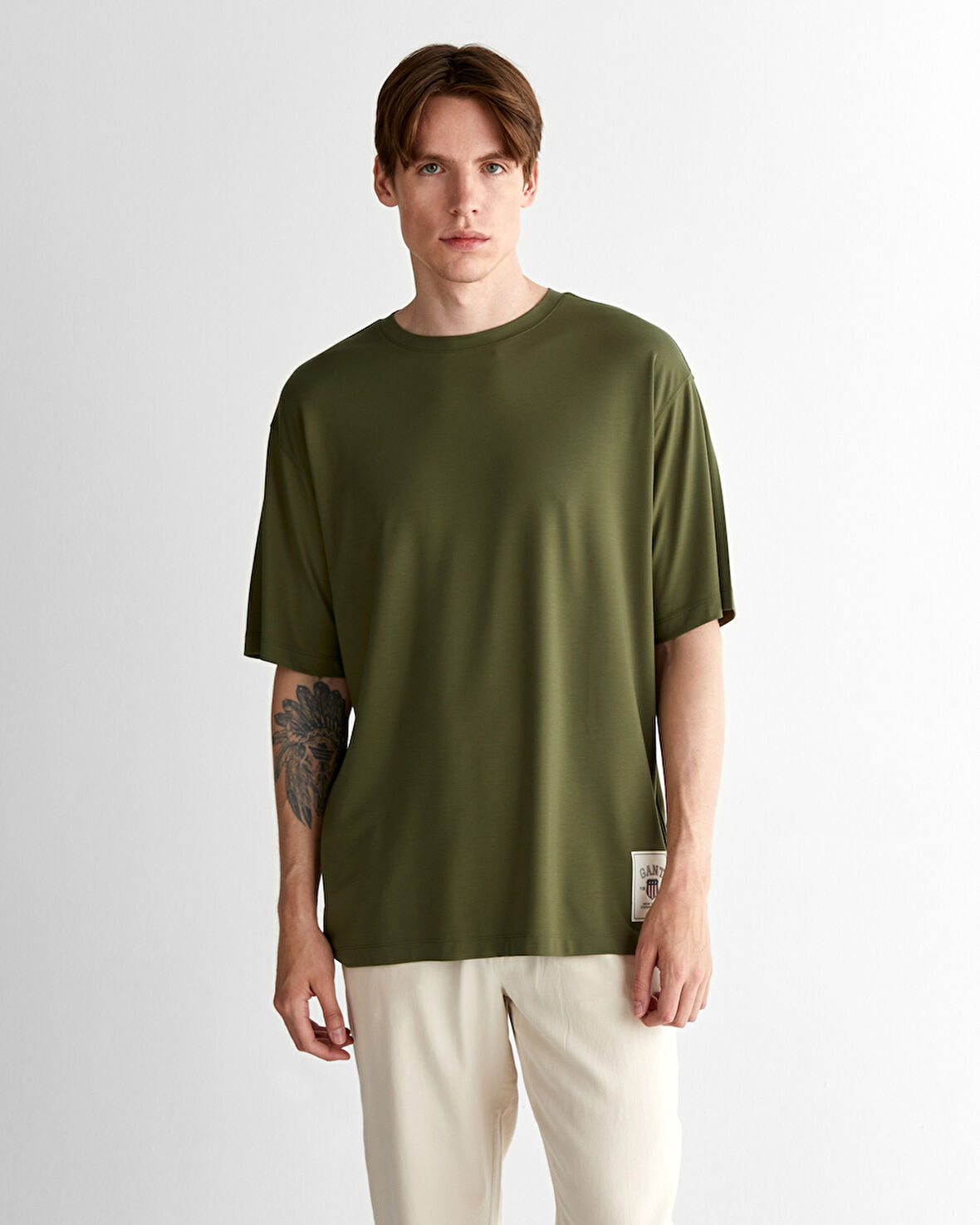 GANT Erkek Yeşil Relaxed Fit Bisiklet Yaka Logolu T-Shirt